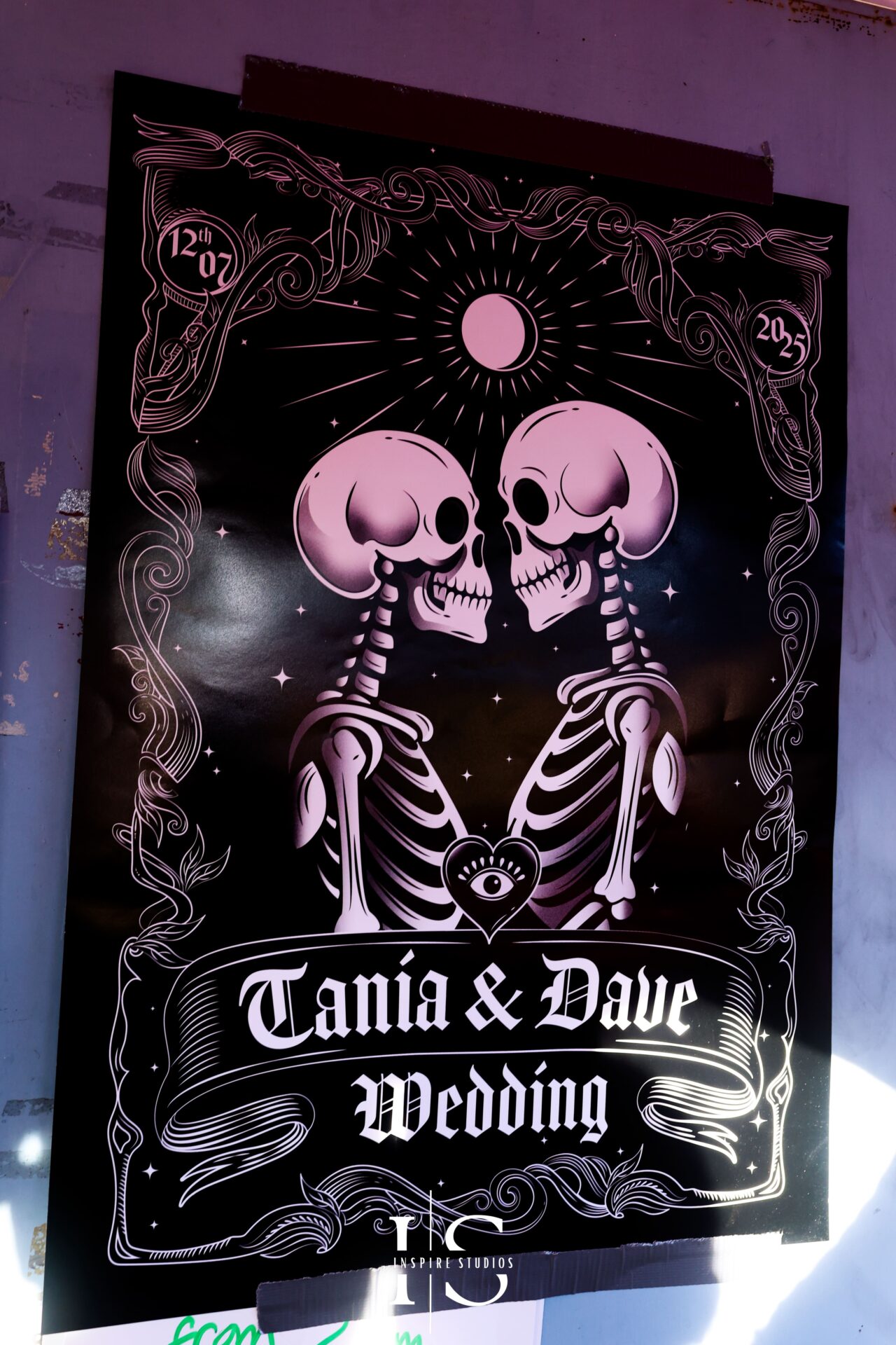 Wedding welcome board for Tania and Dave at Gods Own Junkyard Walthamstow