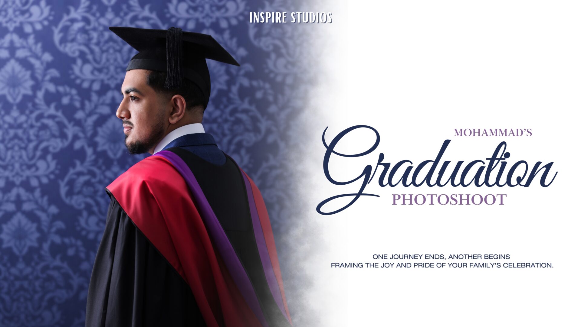 Graduation family studio photoshoot at Inspire Studios London with proud graduates and family