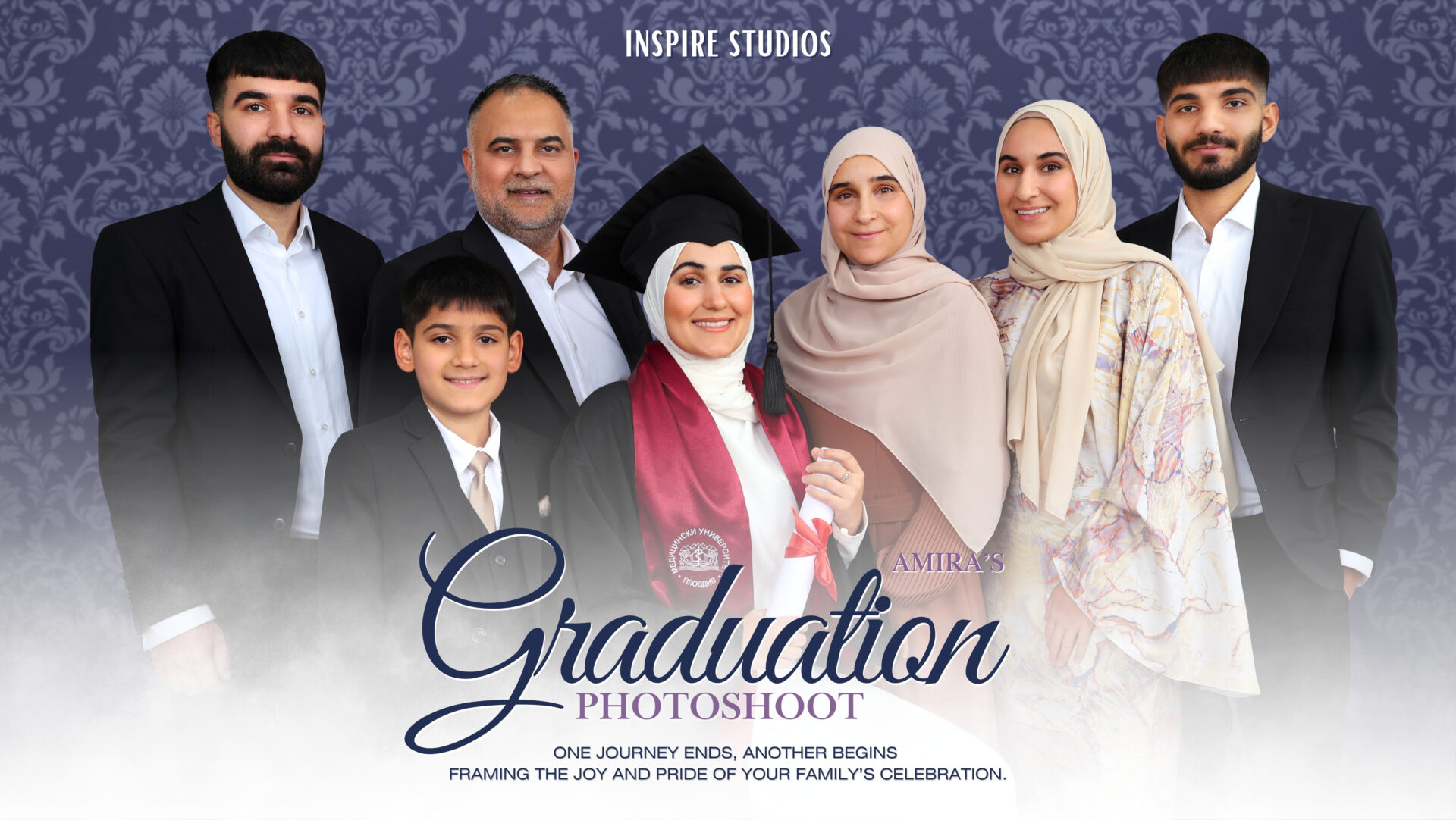 Graduation photoshoot in London with professional graduation photographer capturing graduates in gowns and hats
