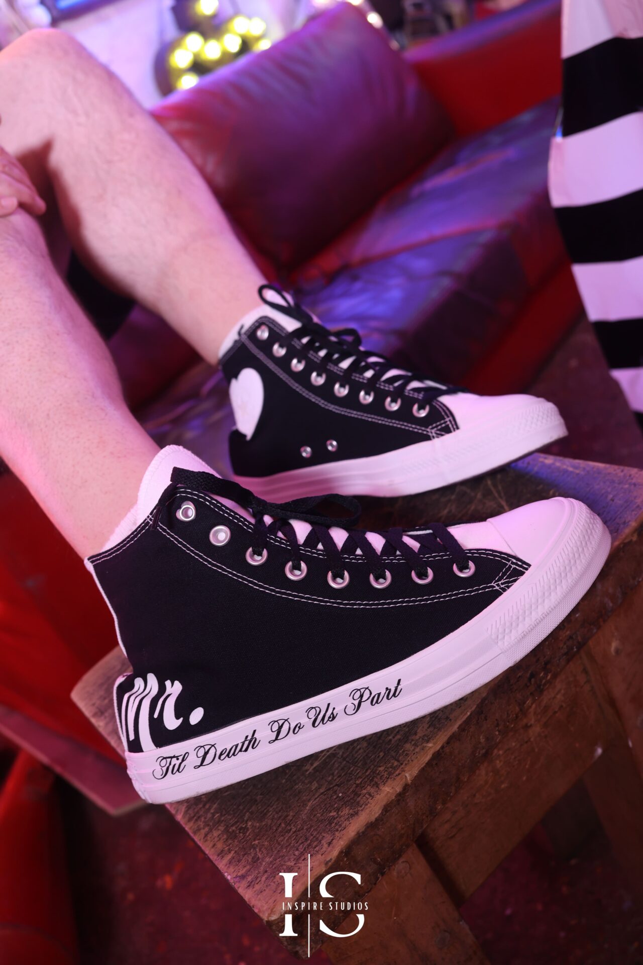 Close-up portraits of punk wedding groom showing unique style and attitude