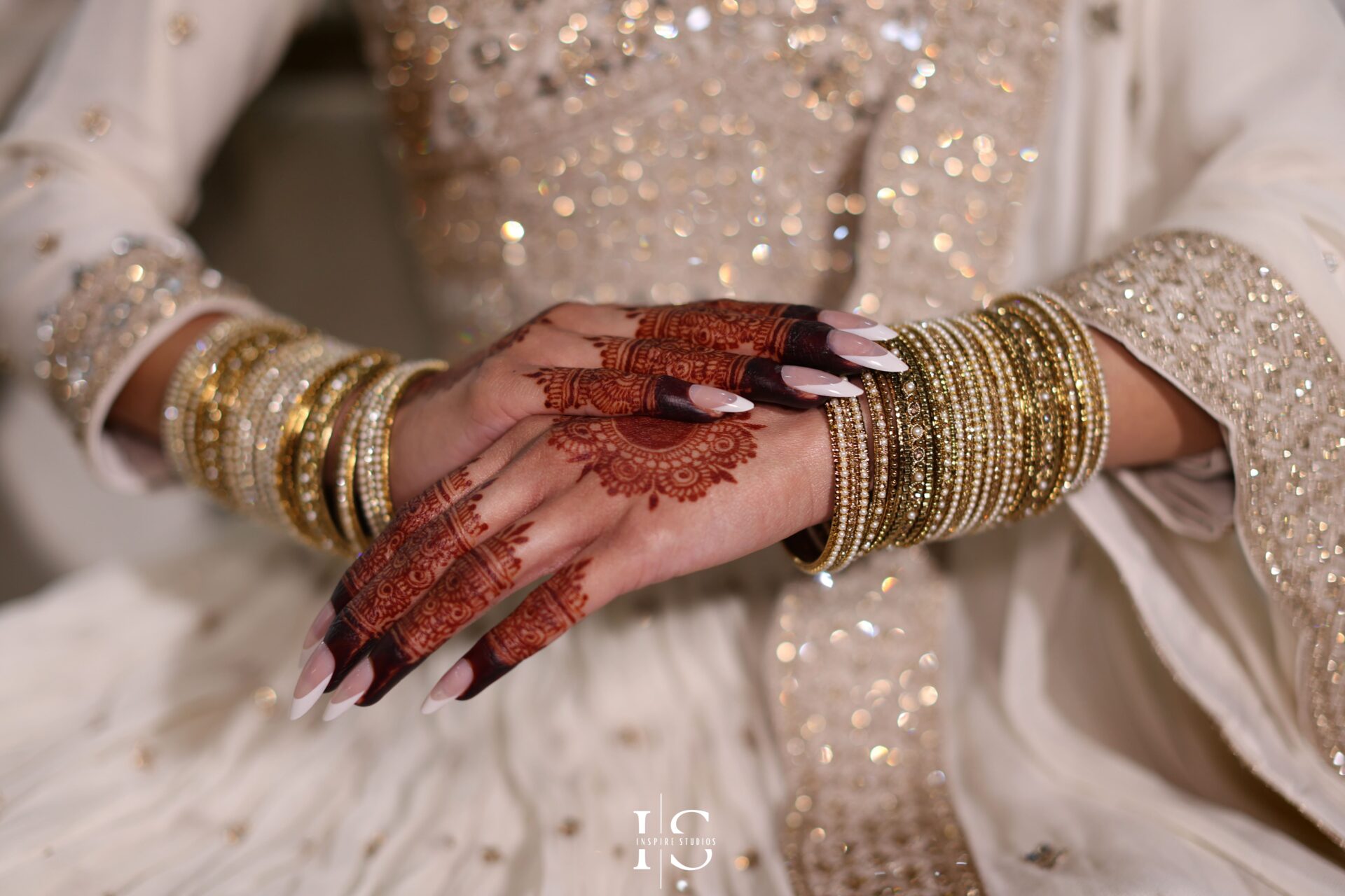 Detailed shot of bride’s hijab and jewelry – Nikkah wedding photography
