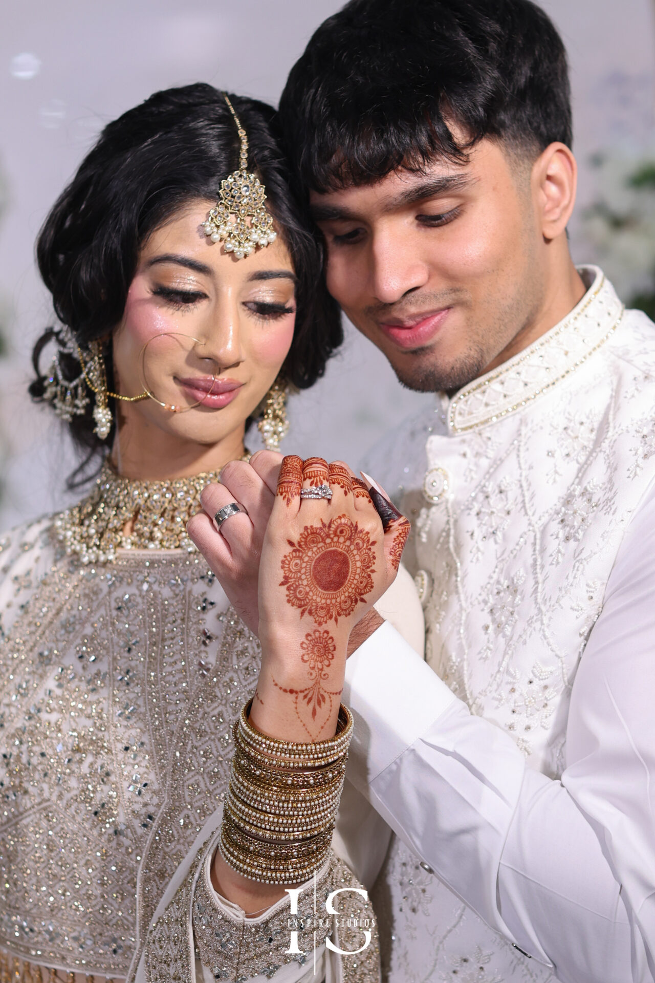 Bride and groom portrait at Crown Banqueting Ilford – Nikkah wedding