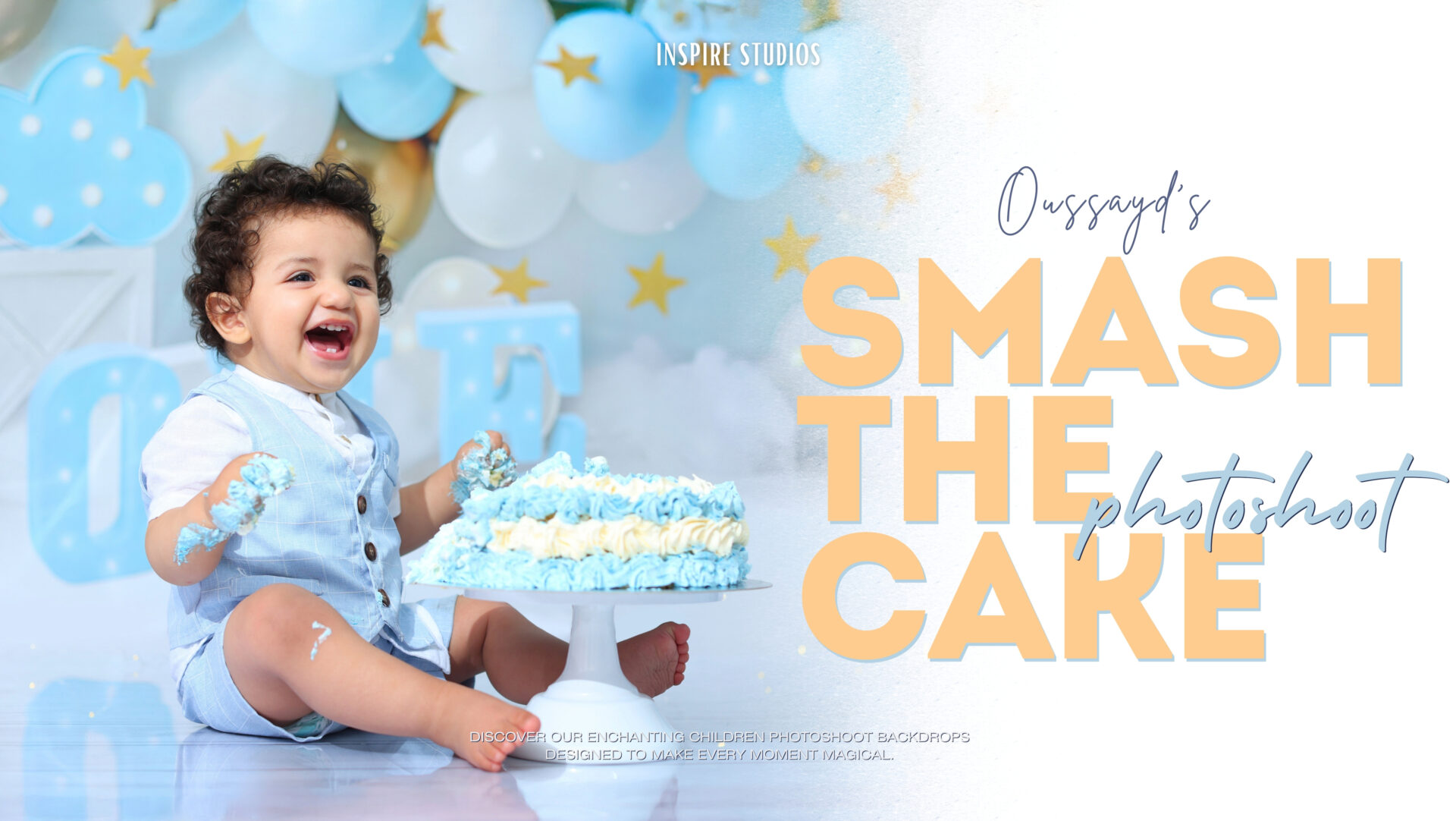 One-year-old girl enjoying a first birthday smash the cake photoshoot in London