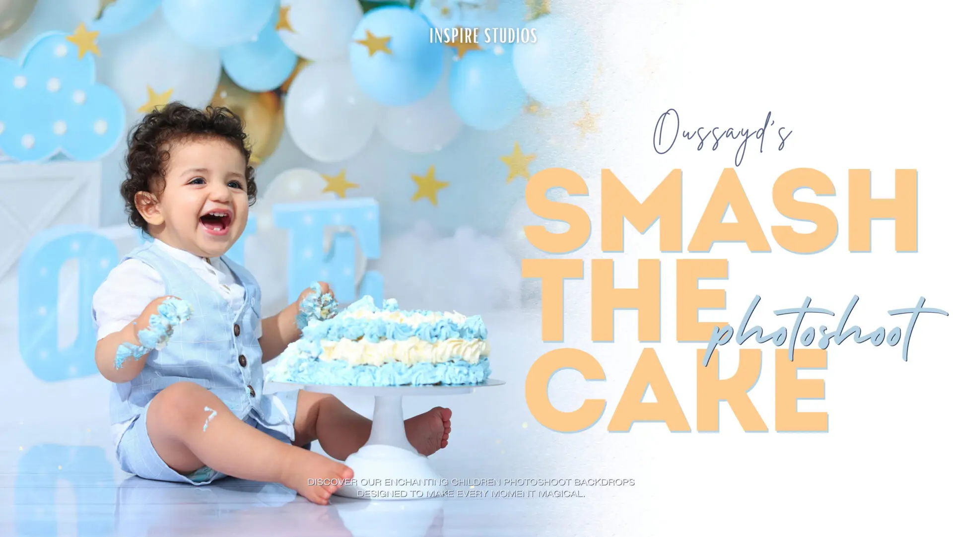 One-year-old girl enjoying a first birthday smash the cake photoshoot in London