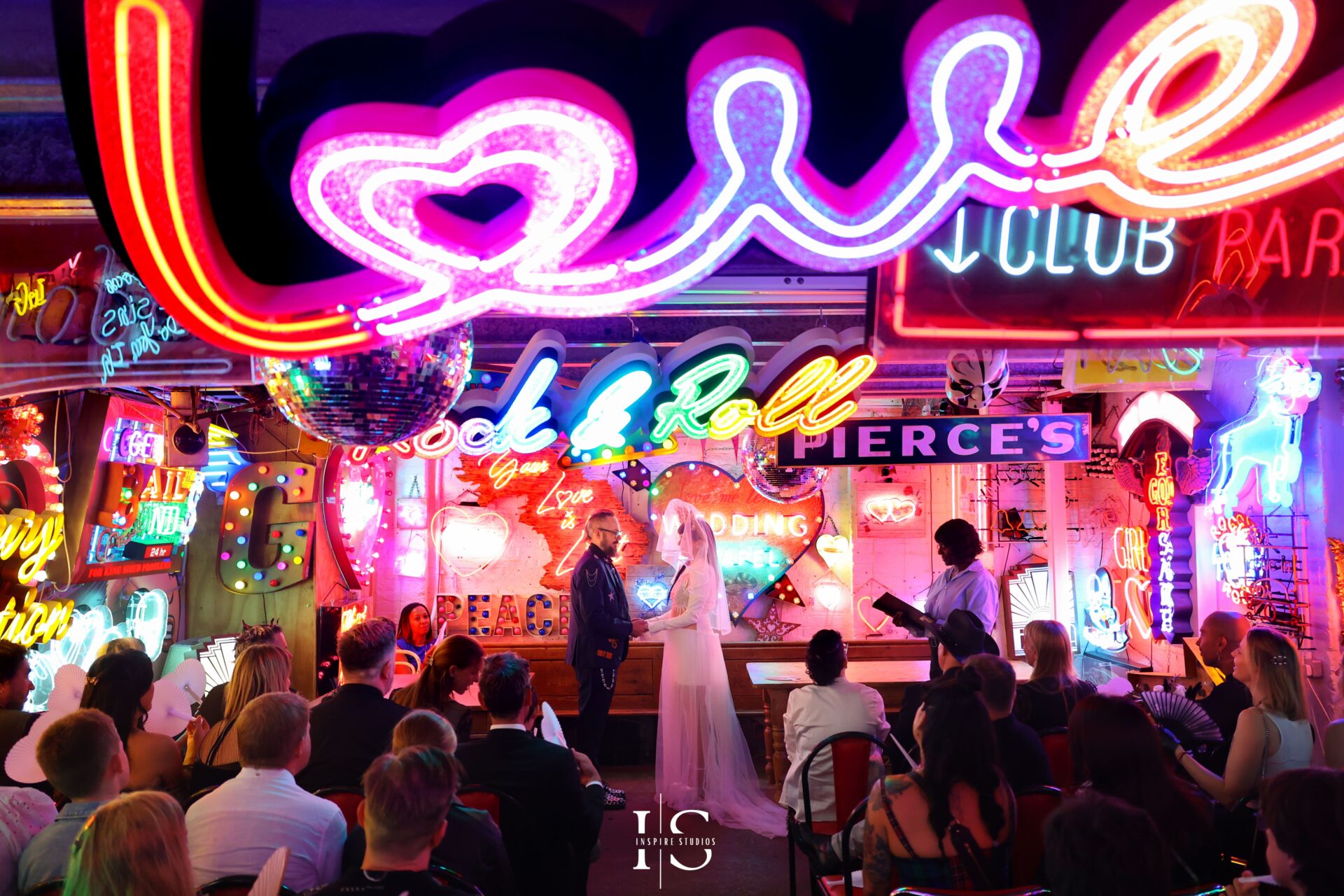 Bride and groom registry at punk wedding in London’s Gods Own Junkyard