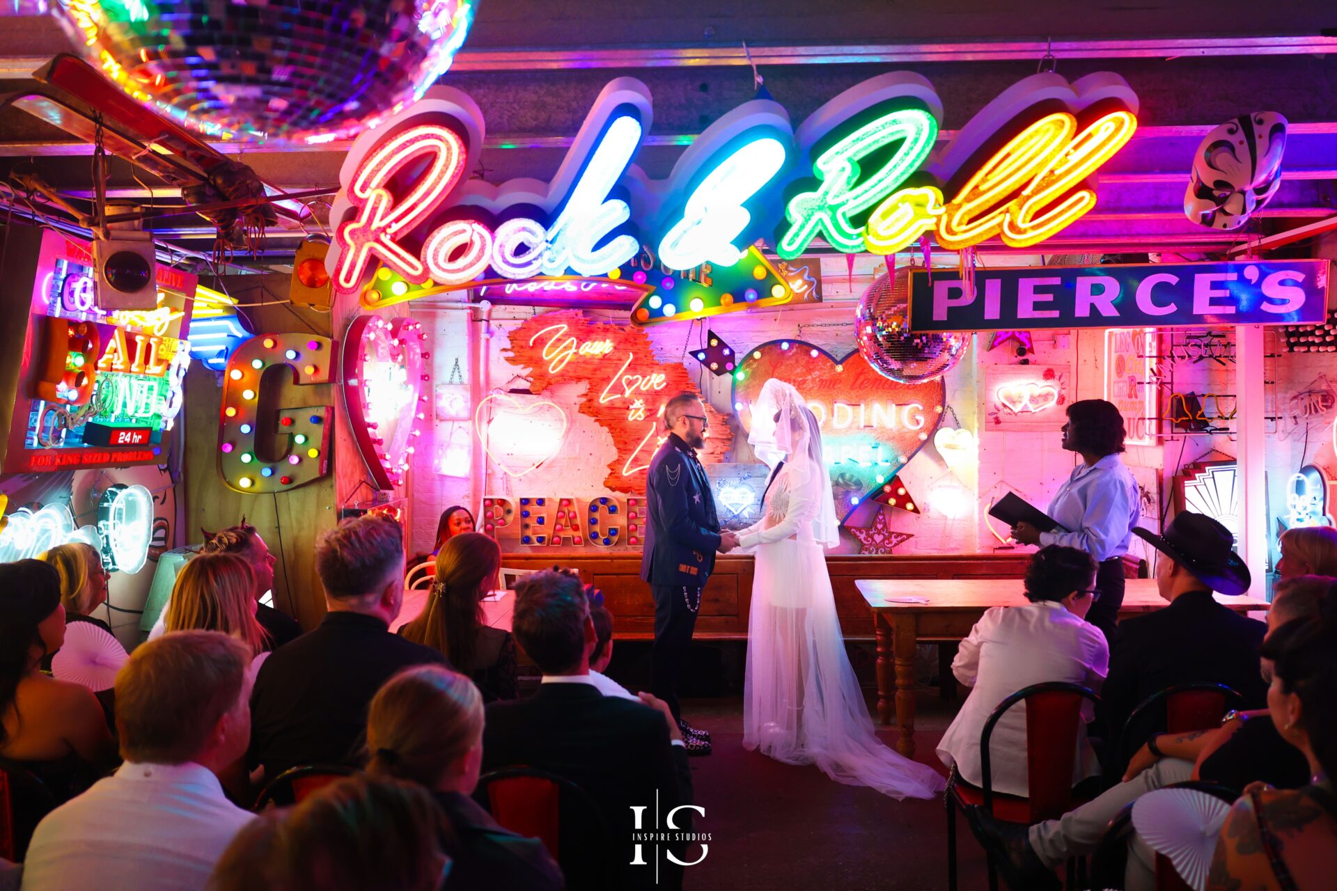 Punk wedding registry ceremony at Gods Own Junkyard Walthamstow by professional photographer