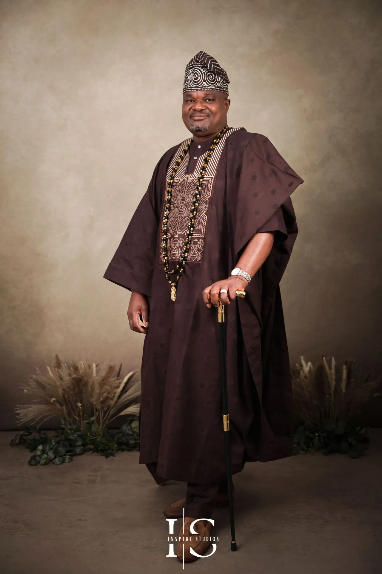 African family group portrait in a London studio wearing traditional attire