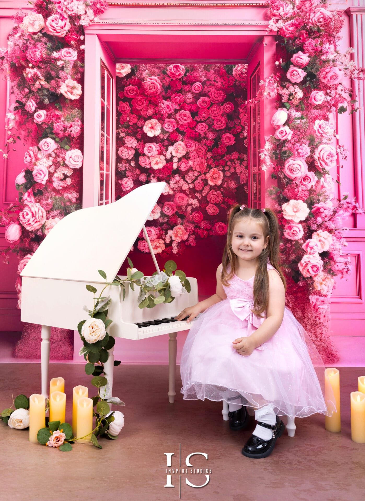 Baby girl during her one-year birthday photoshoot in London studio