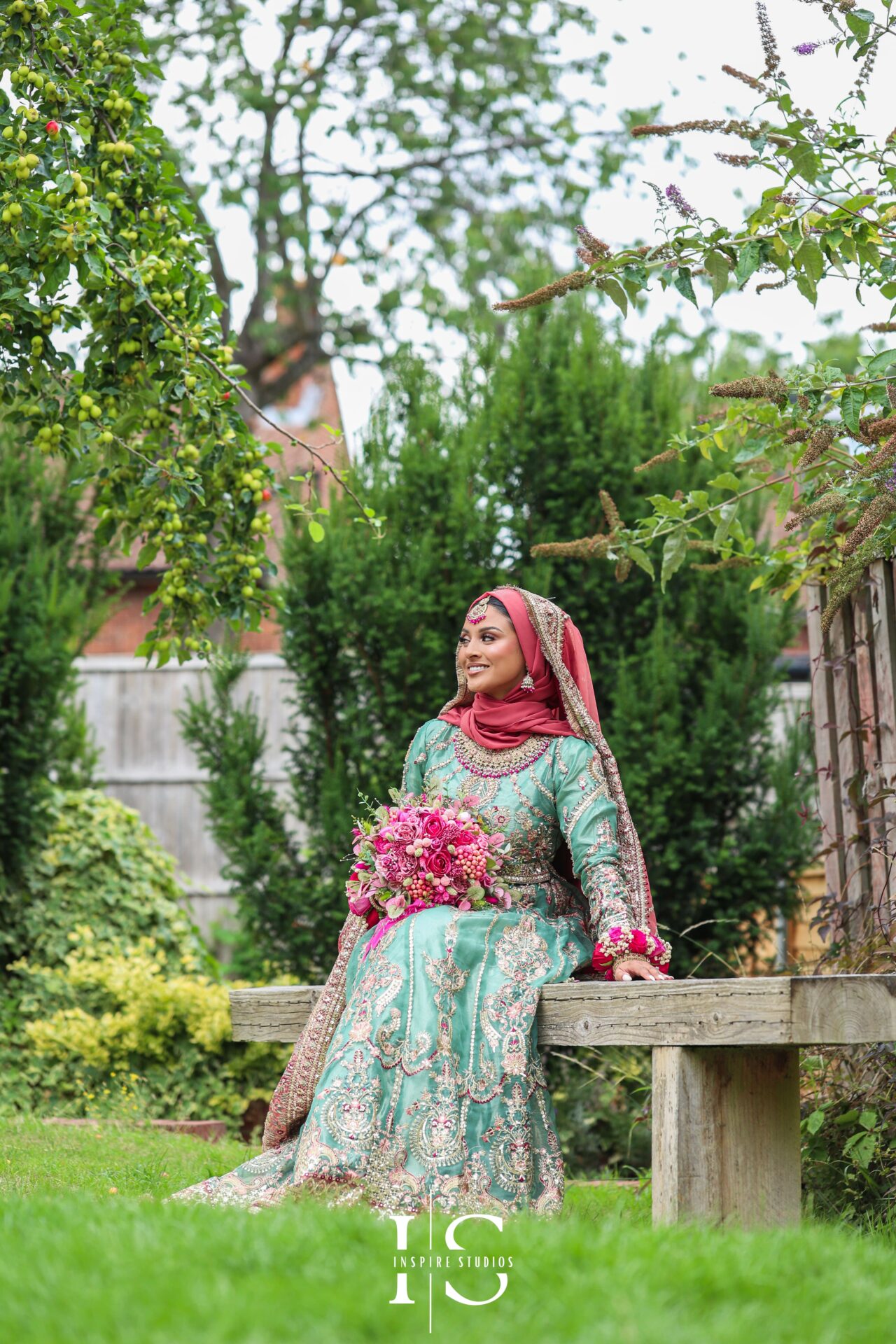 Bridal portraits of Bangladeshi bride taken during Mehndi in London.