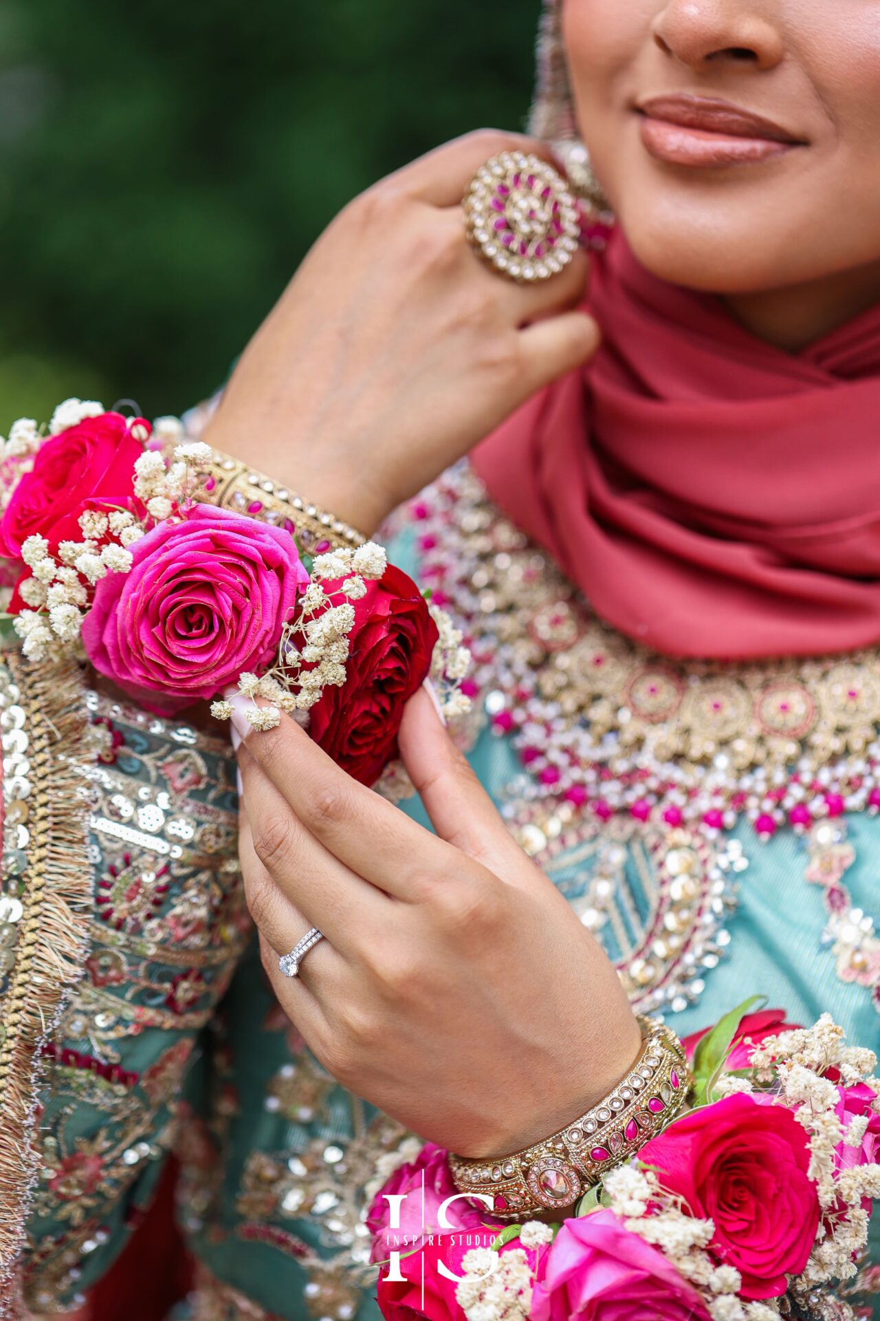Close-up bridal portraits at a Mehndi wedding in London.