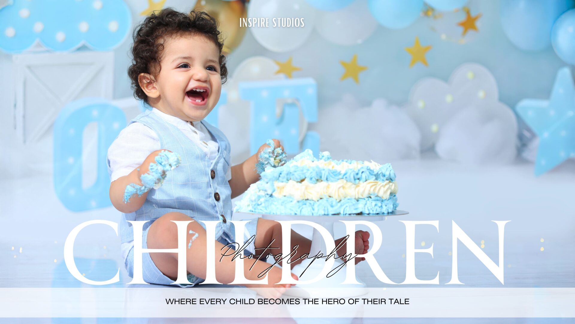 Smiling child playing in studio photoshoot