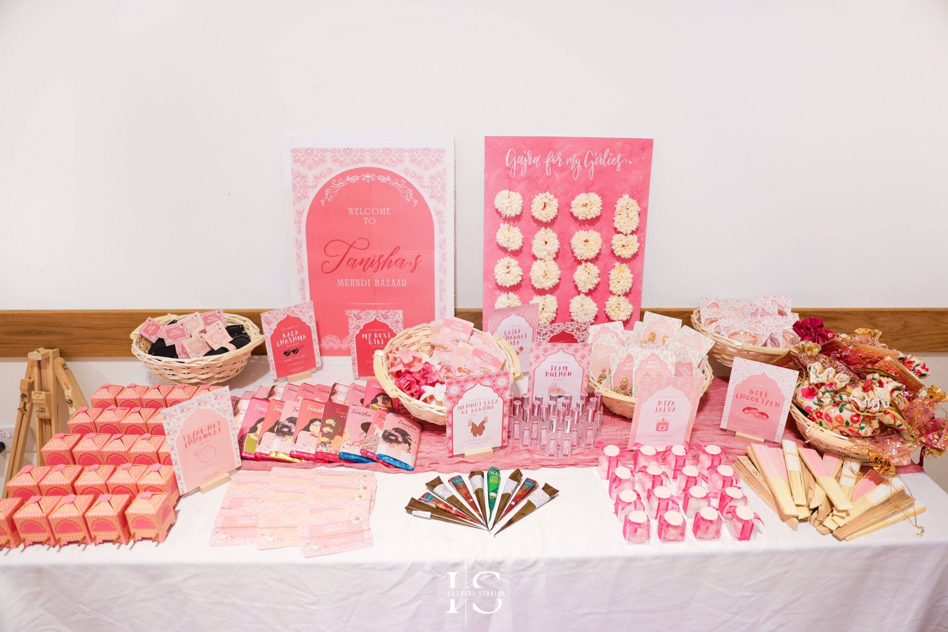 Elegant dessert table display at a Bangladeshi wedding in London.