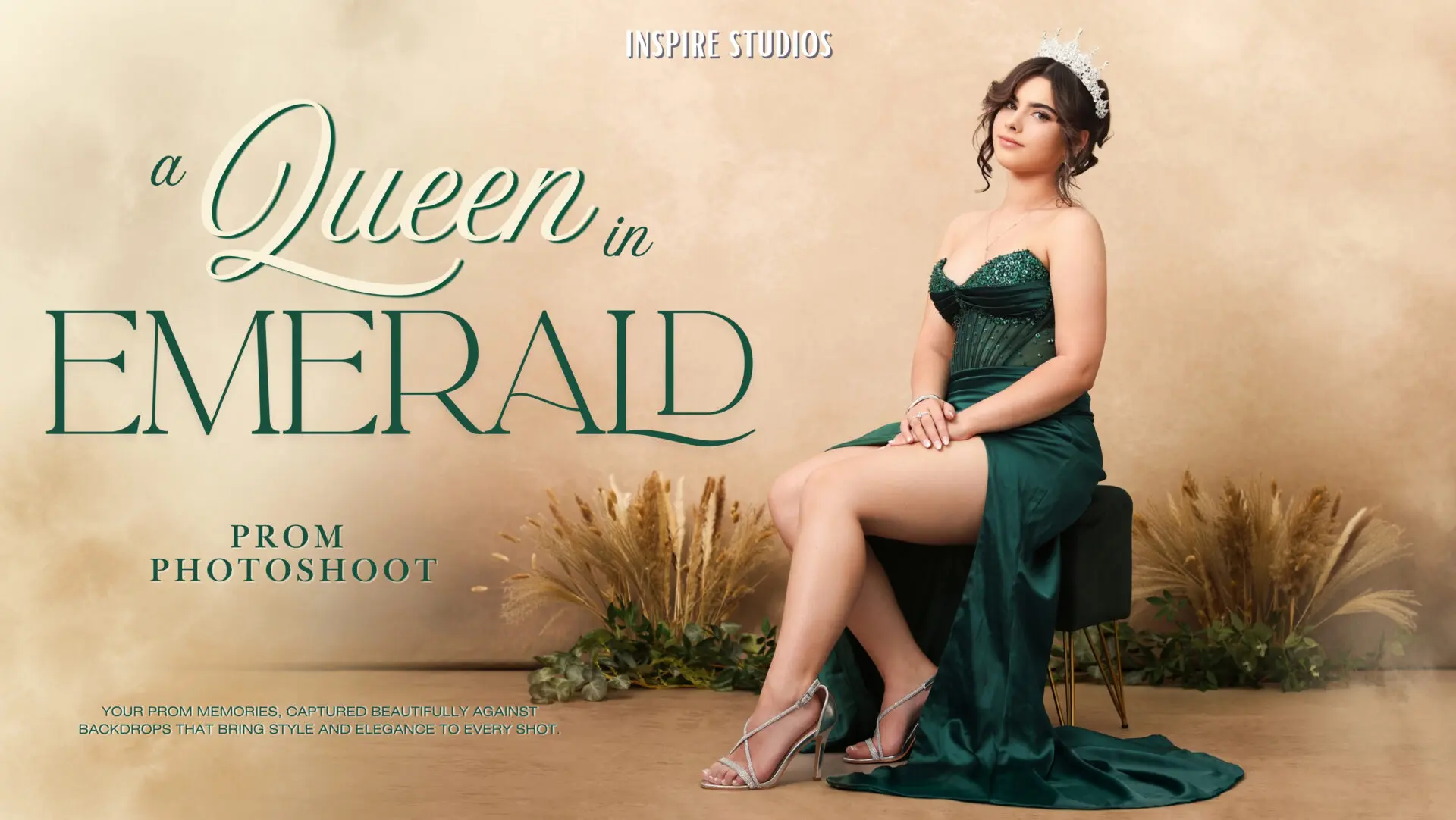 Elegant prom studio photoshoot in London featuring stylish portraits with professional lighting and refined backdrops.