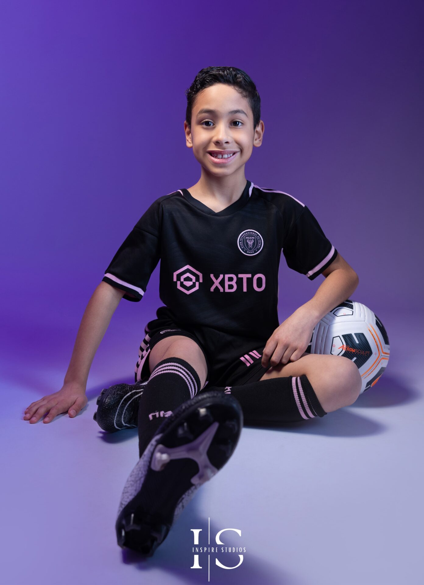 Football themed children’s portrait session in London studio