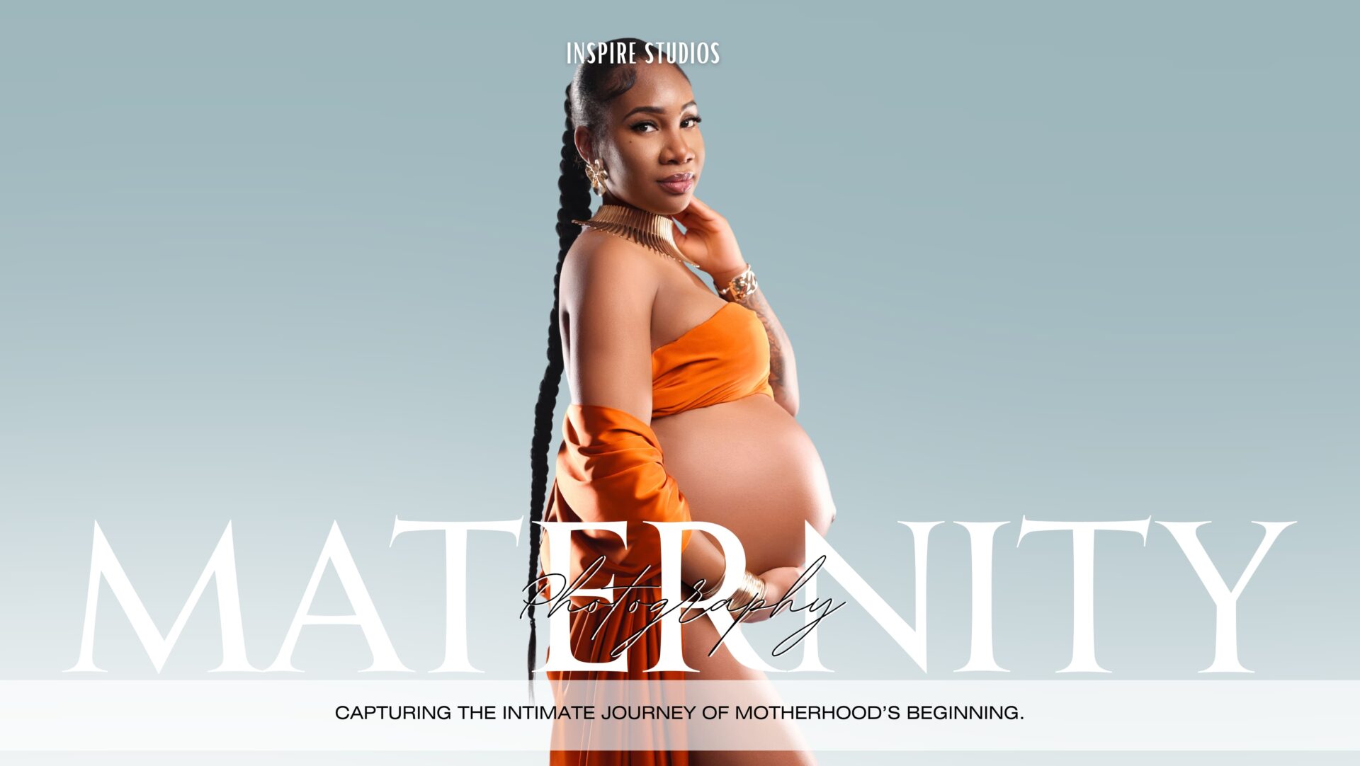 Expectant mother posing gracefully in studio