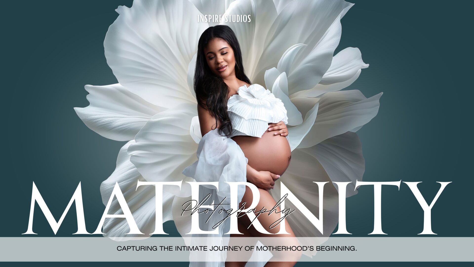 Couple embracing during maternity studio photoshoot