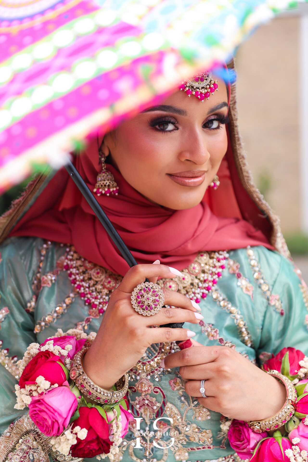 Portrait photos of a Mehndi bride during her London wedding.