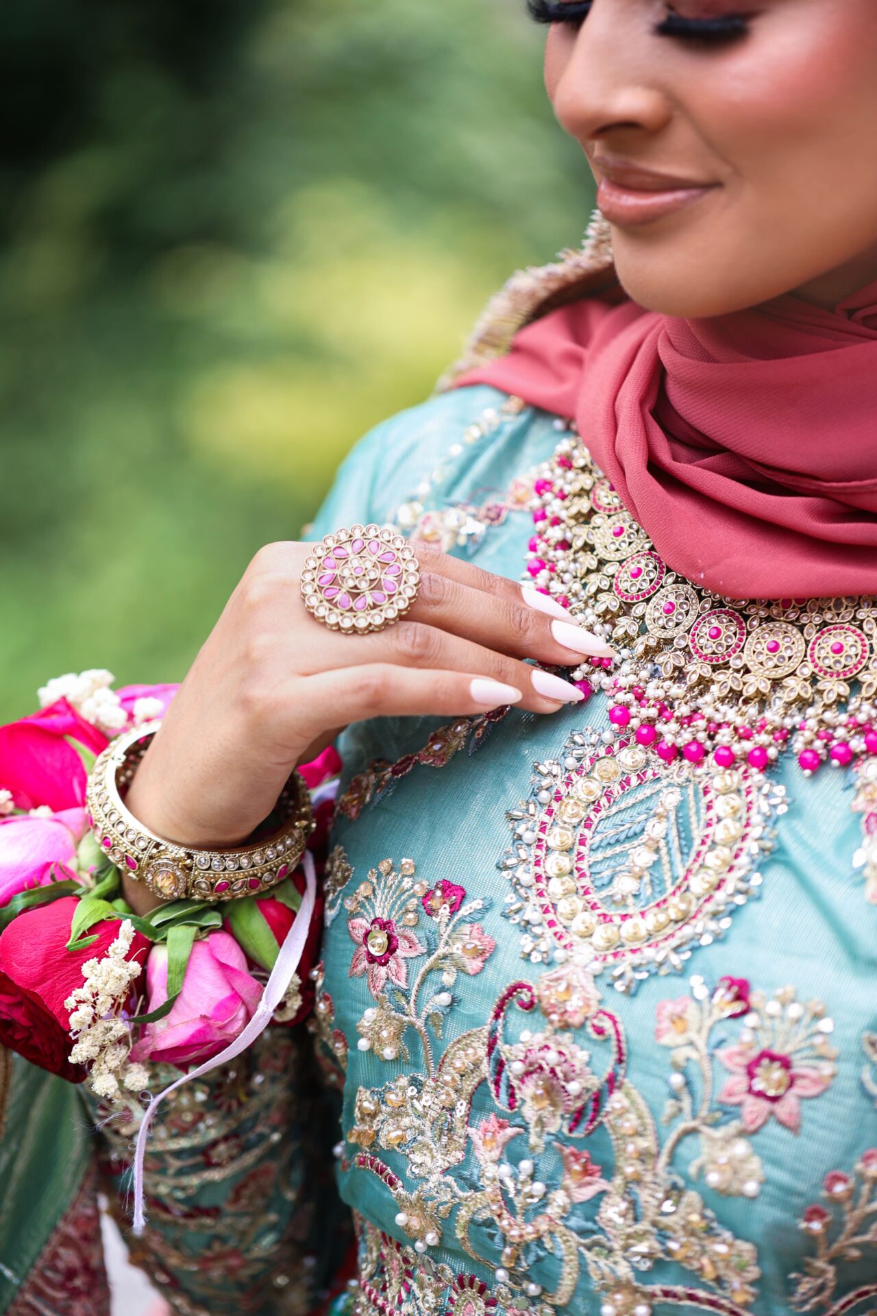 Close-up photography of Mehndi bride getting ready before her wedding in London.