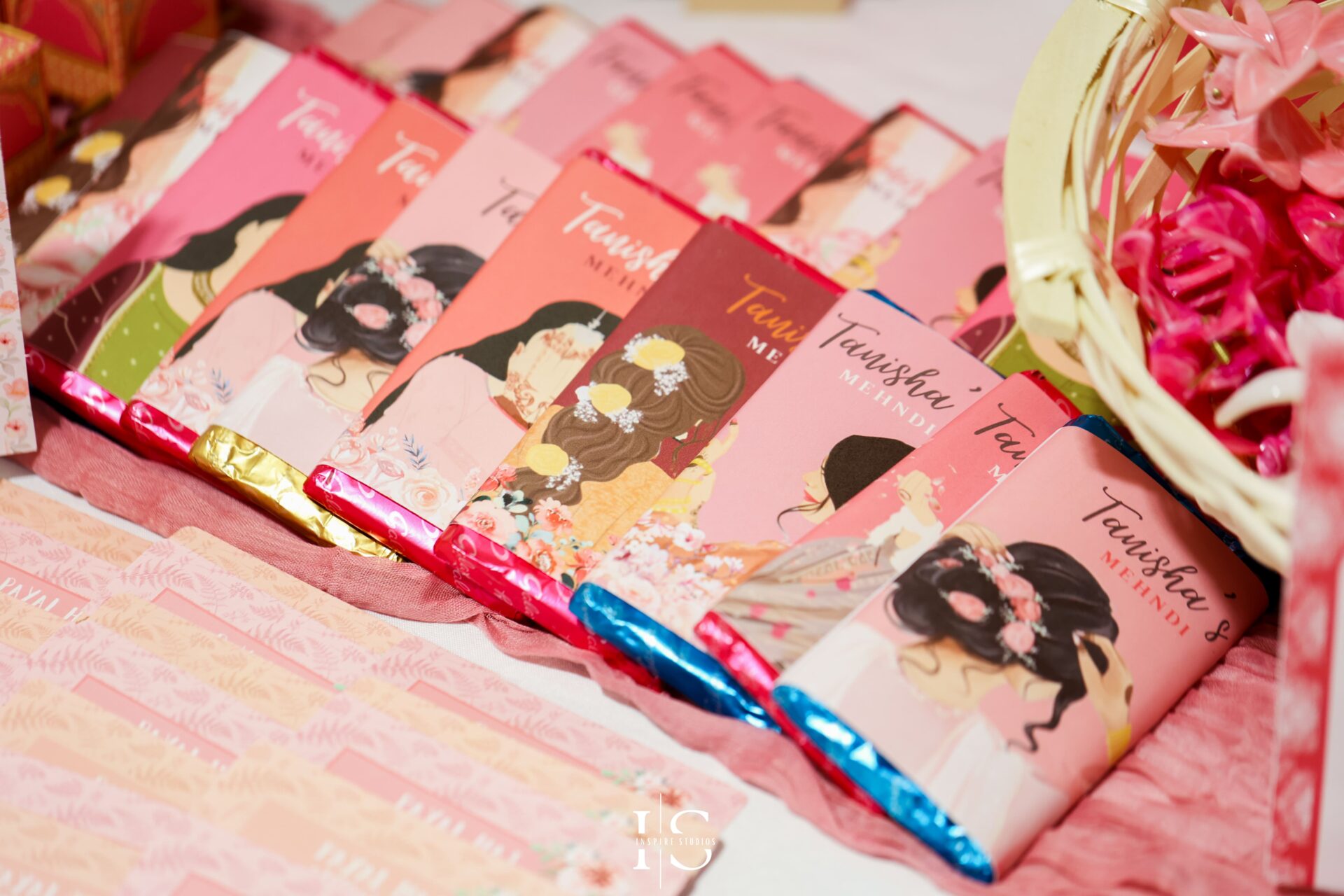 Close-up photo of Mehndi wedding desserts in London.