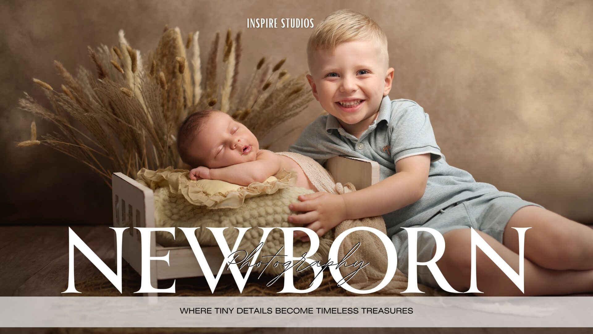 Newborn baby posed in creative studio setup