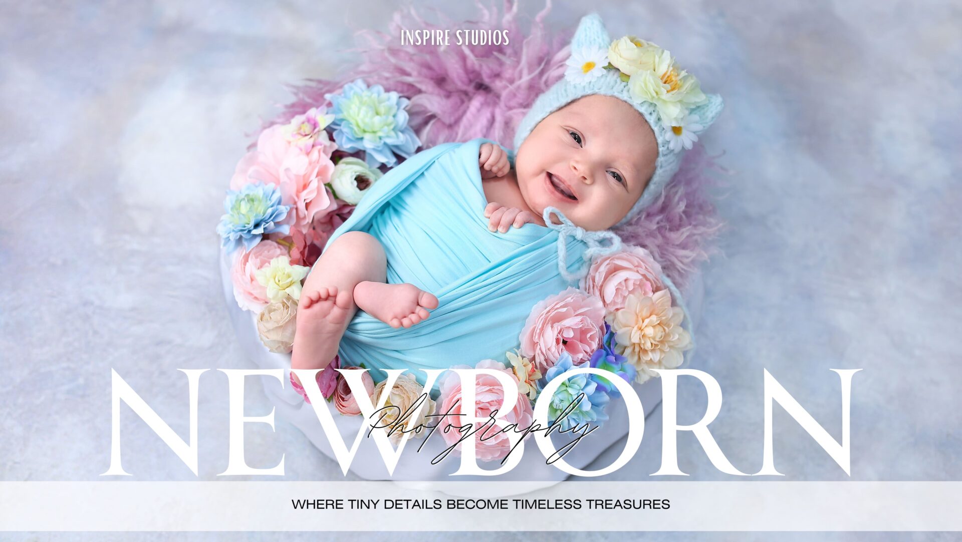 Tiny newborn hands and feet close-up in studio