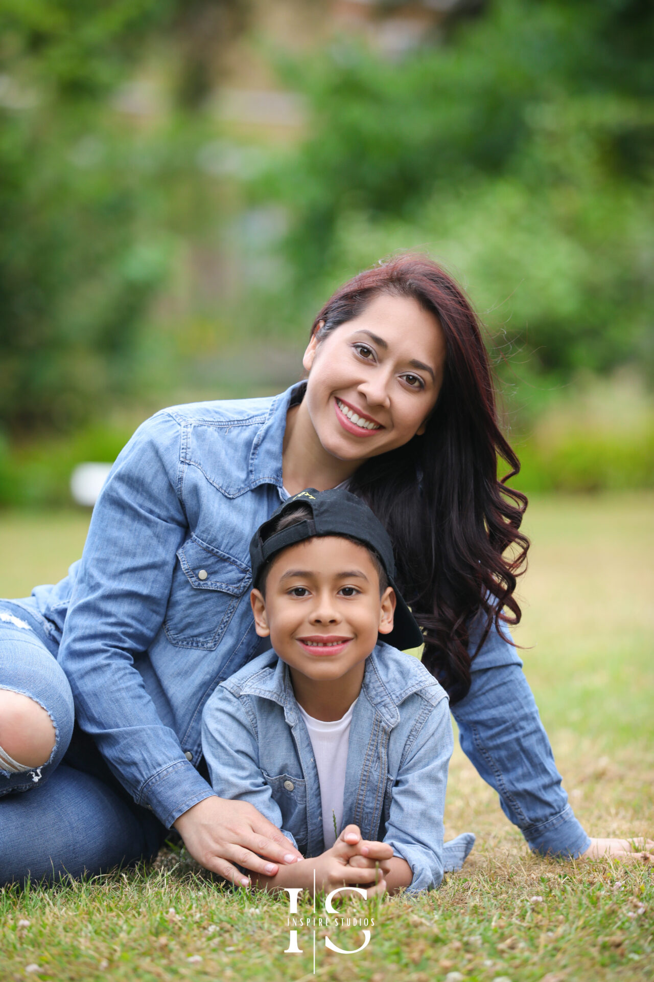 Outdoor mother and son family photography session in Valentines Park, London.