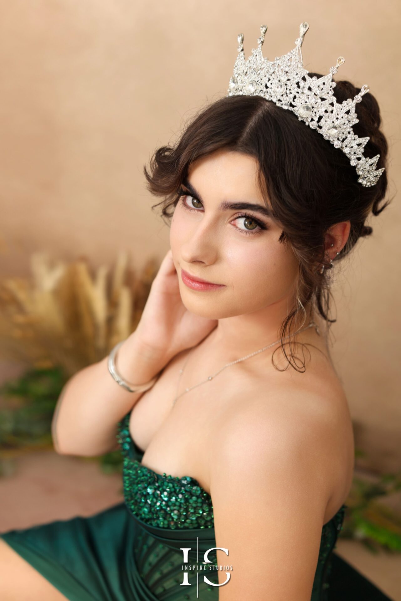 Teen in prom outfit posing for professional studio photography in London