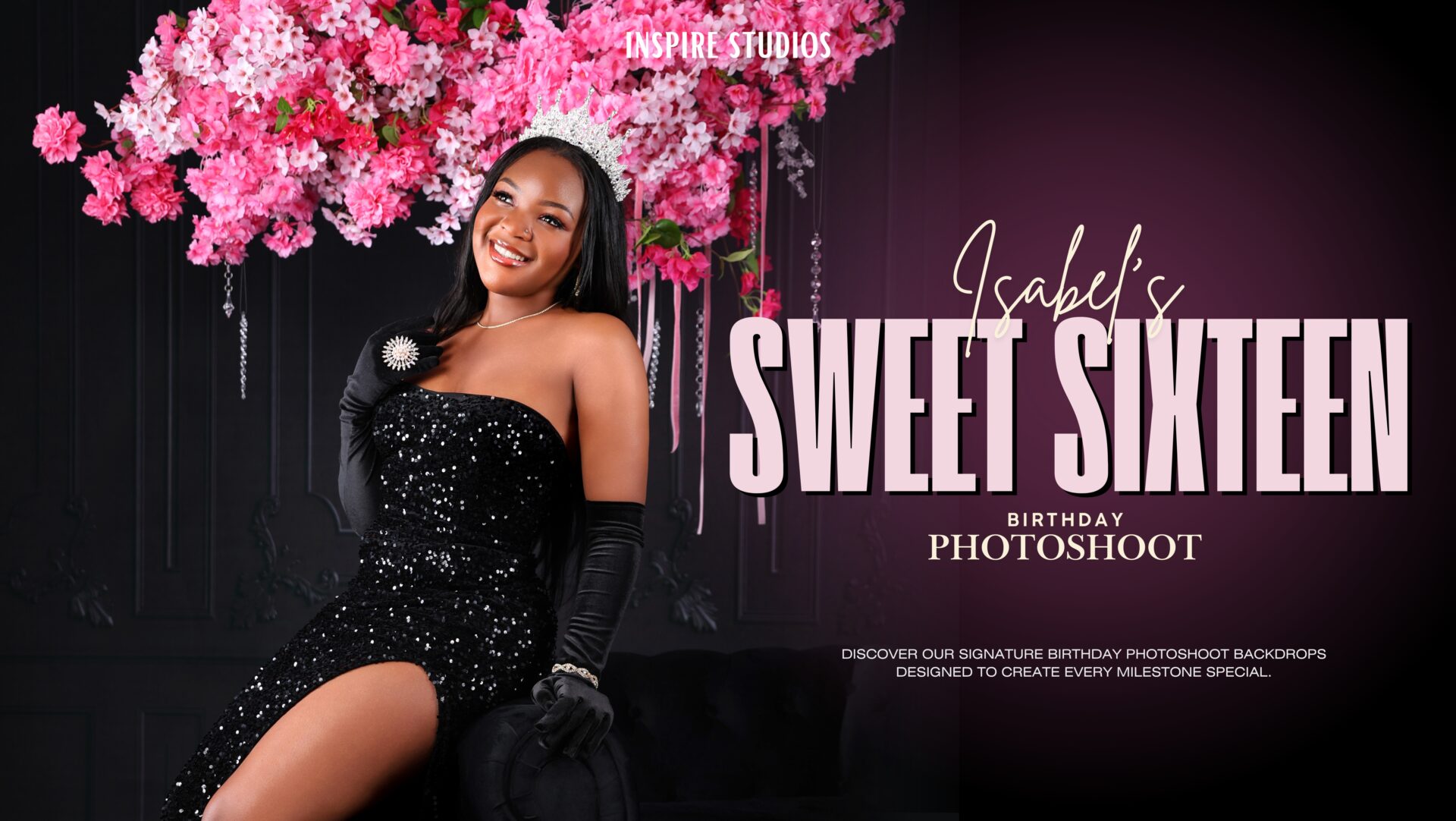 Sweet sixteen studio birthday photoshoot for girls in London with elegant portraits and professional photography