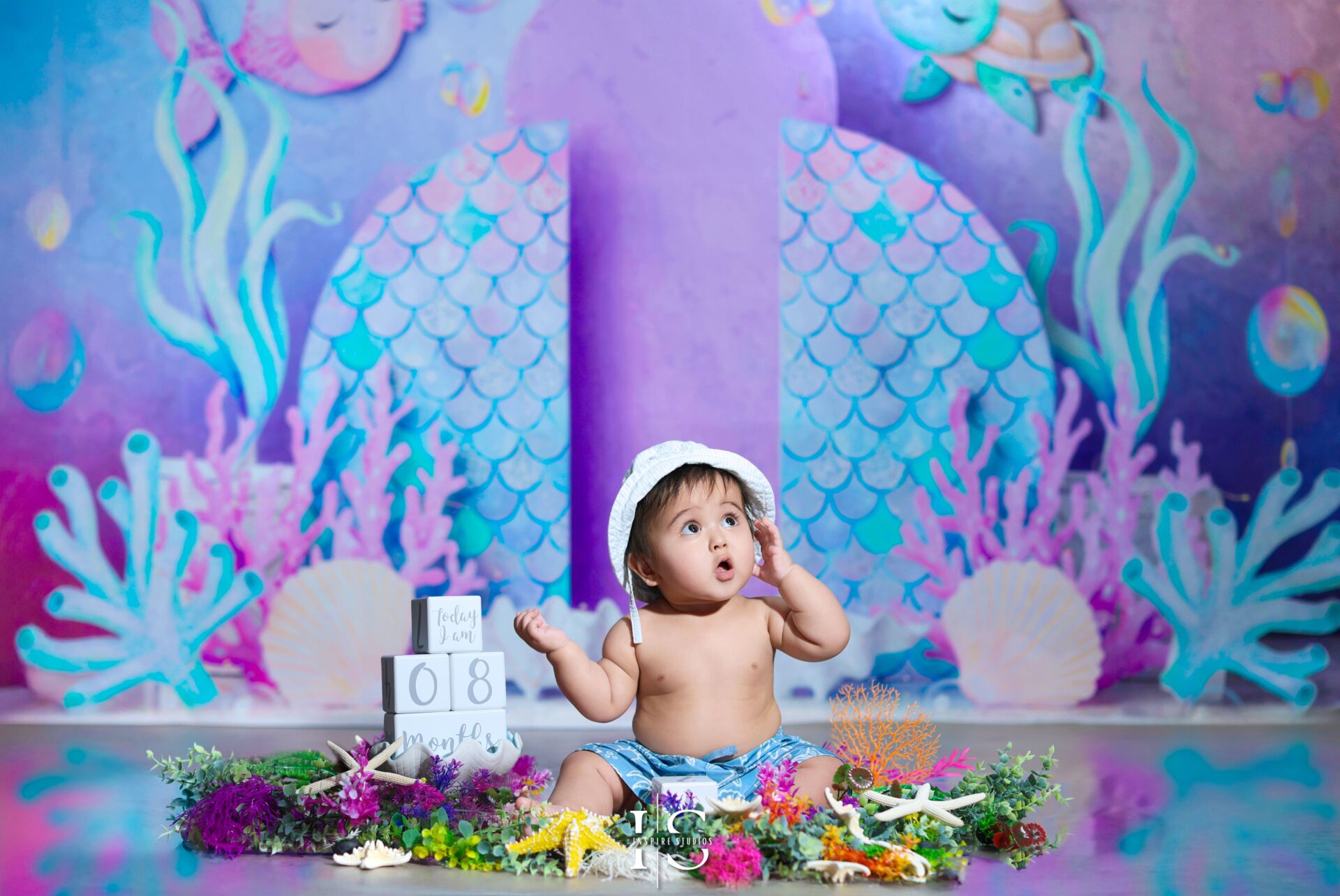 Under the sea themed birthday cake smash photoshoot in London studio