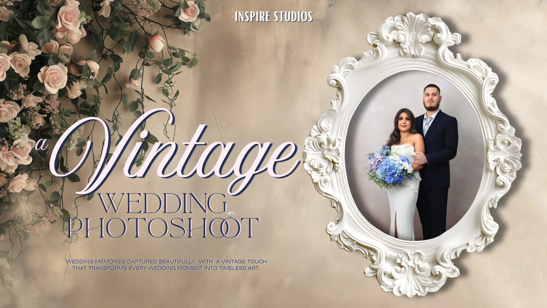 Vintage couple studio photoshoot in London wedding photography.