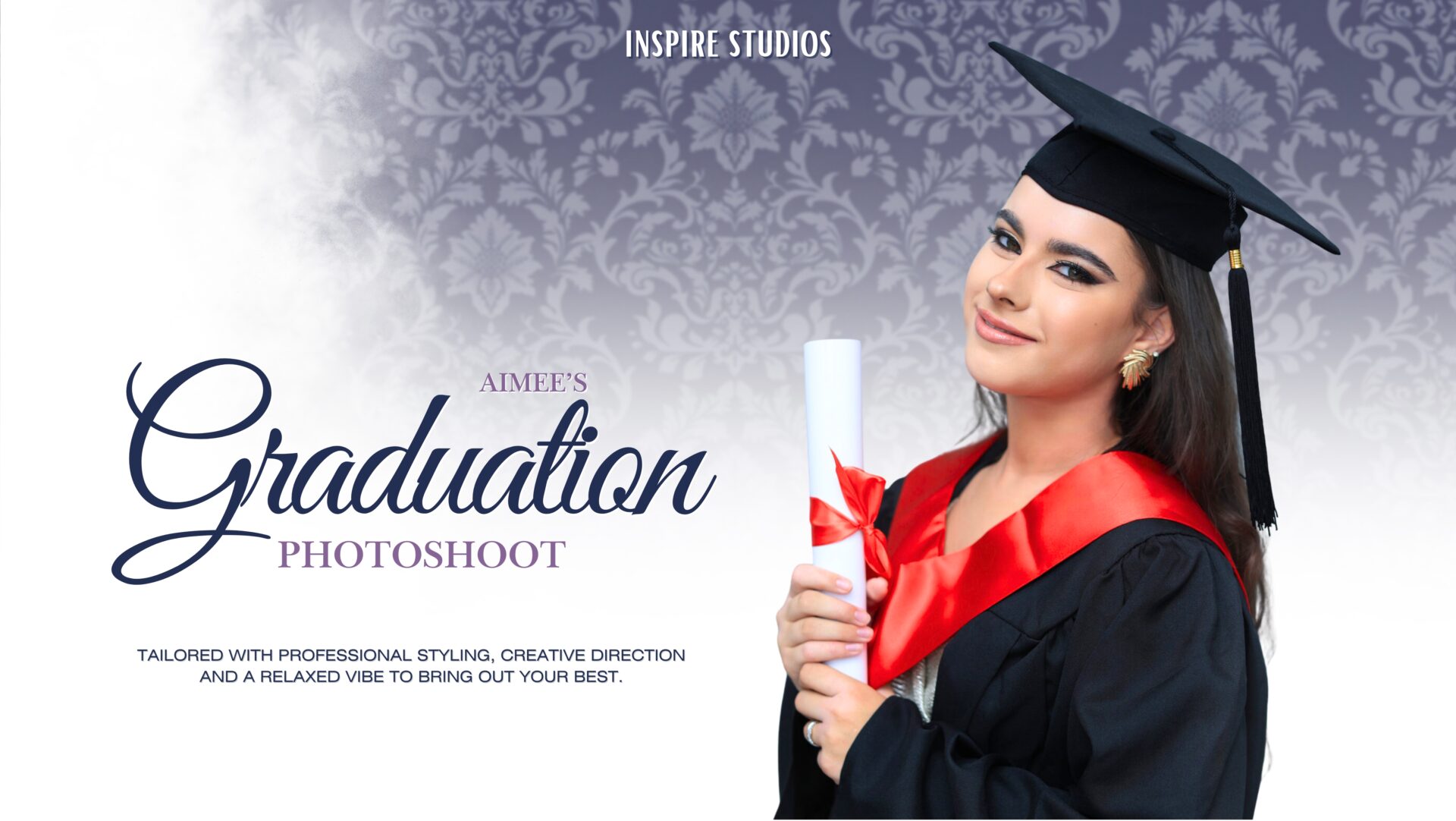 Graduation studio photoshoot in Walthamstow featuring student in cap and gown posing professionally