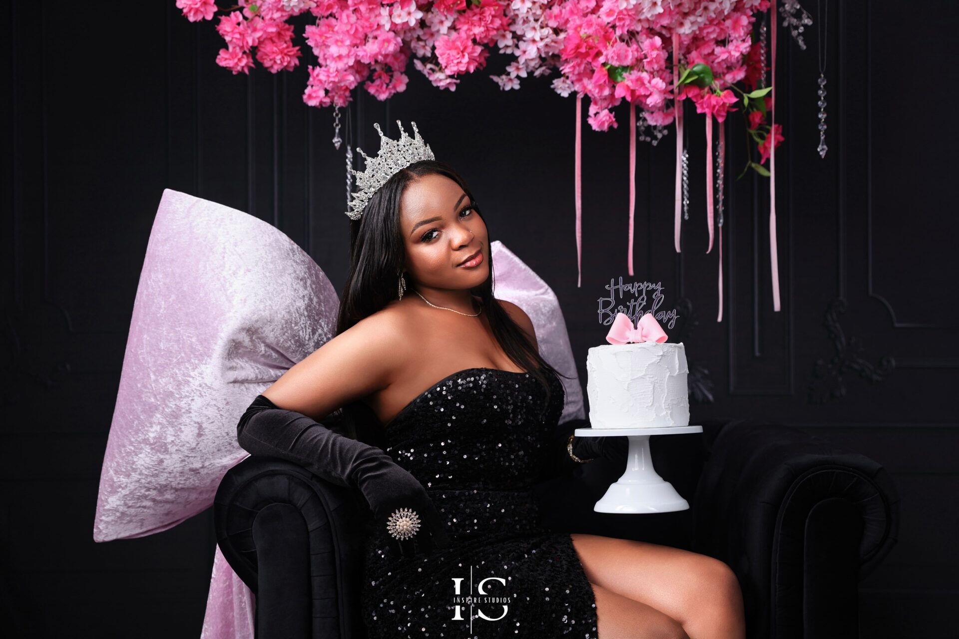 Birthday girl Sweet Sixteen studio photoshoot with joyful smile