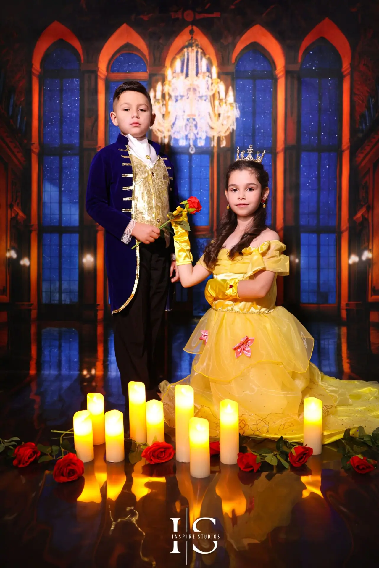 Beauty and the Beast children photoshoot in London with a Belle-inspired fairytale studio portrait at Inspire Studios