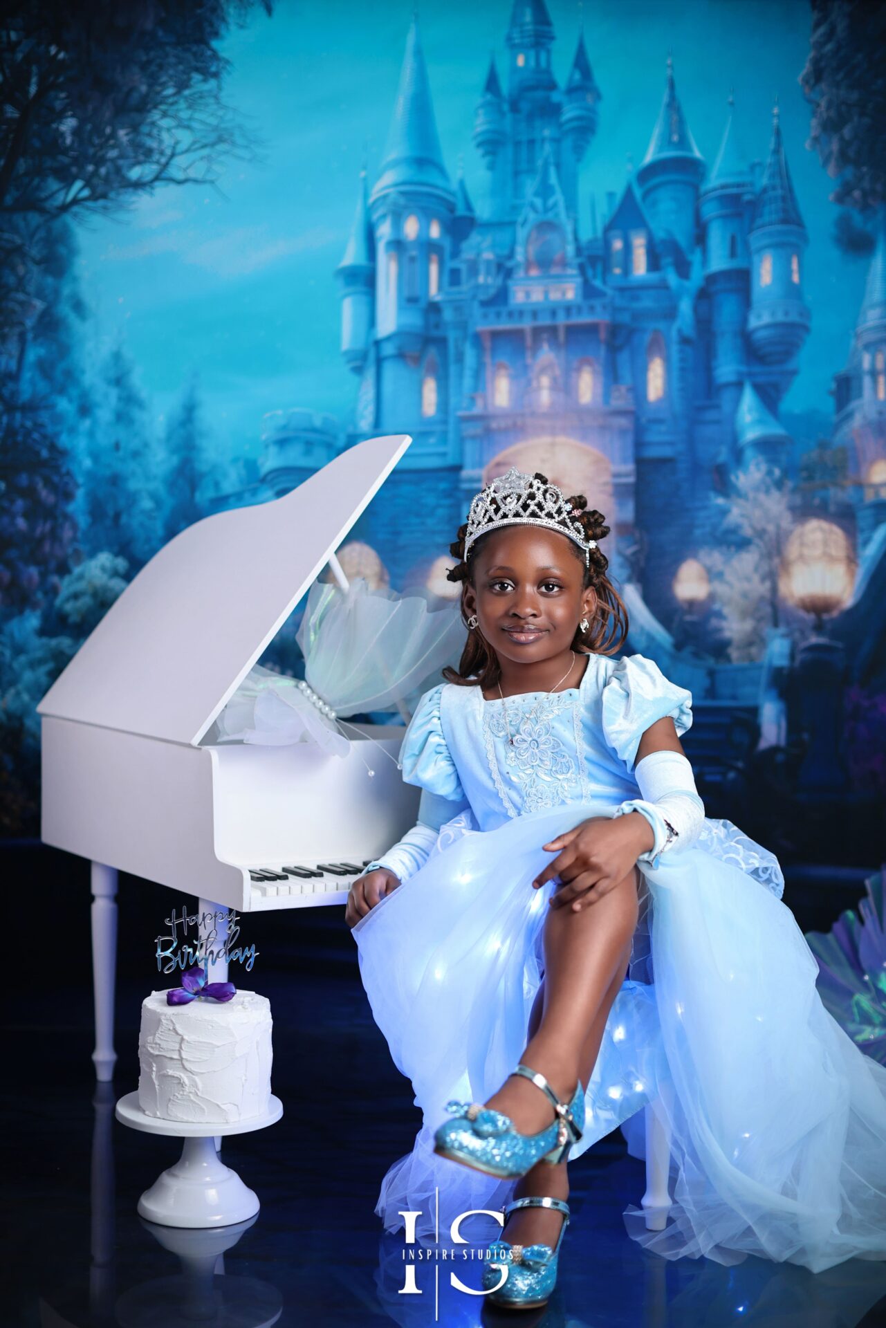 Children’s Cinderella studio session in London with elegant princess styling
