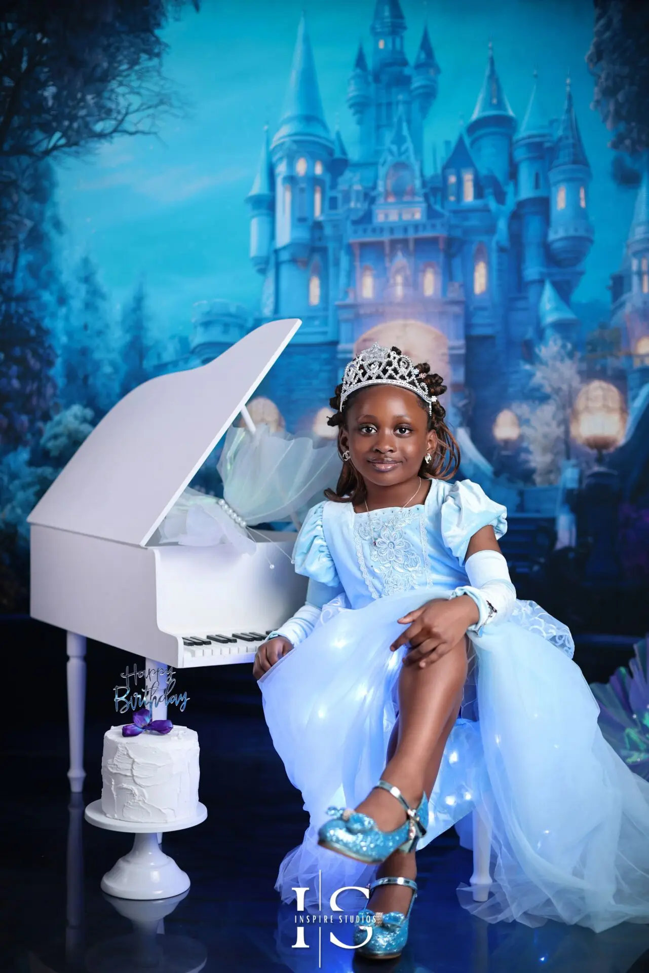Children’s Cinderella studio session in London with elegant princess styling