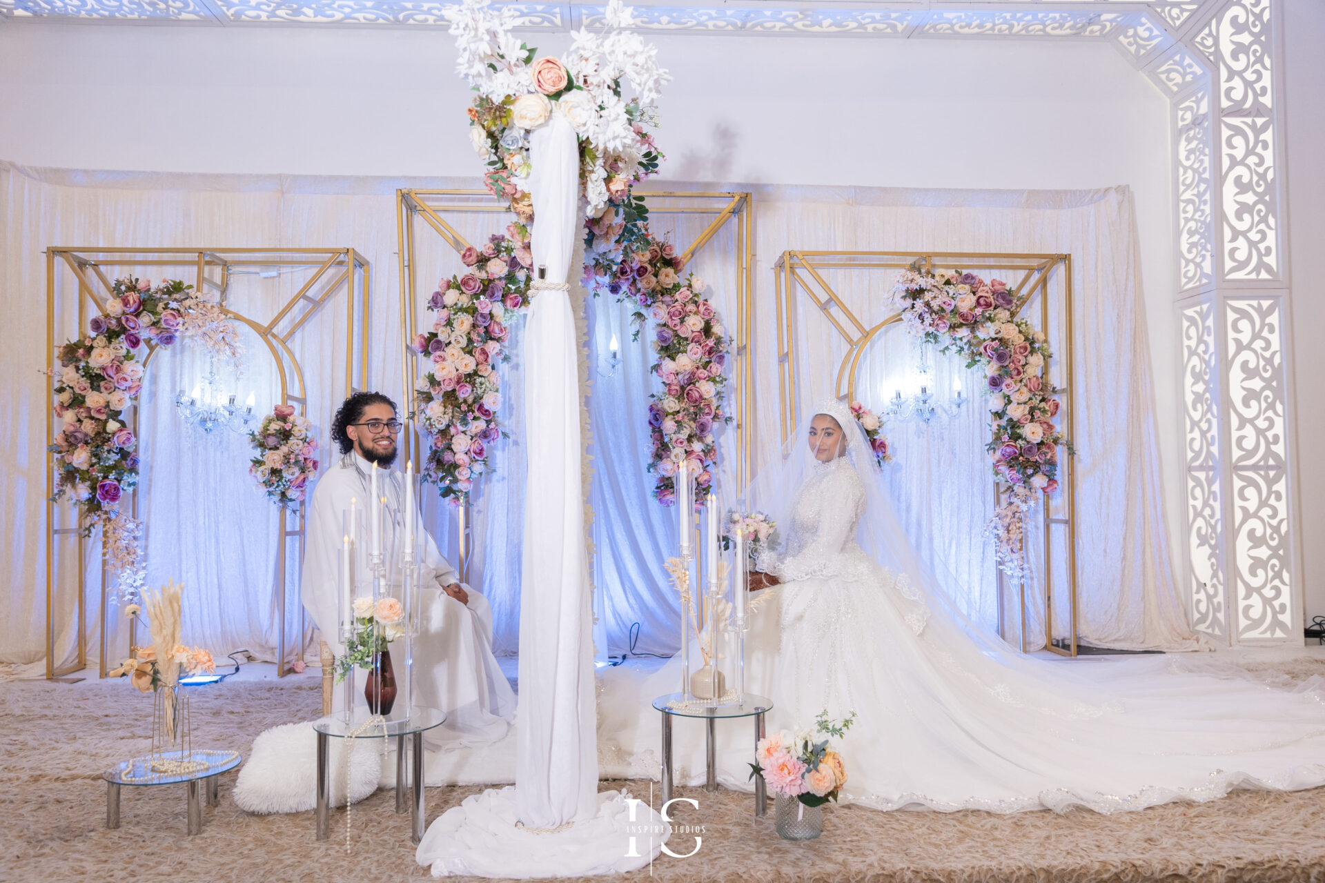 Bride and groom during Nikkah ceremony at Pavilion Banqueting Walthamstow, London – captured by Inspire Studios