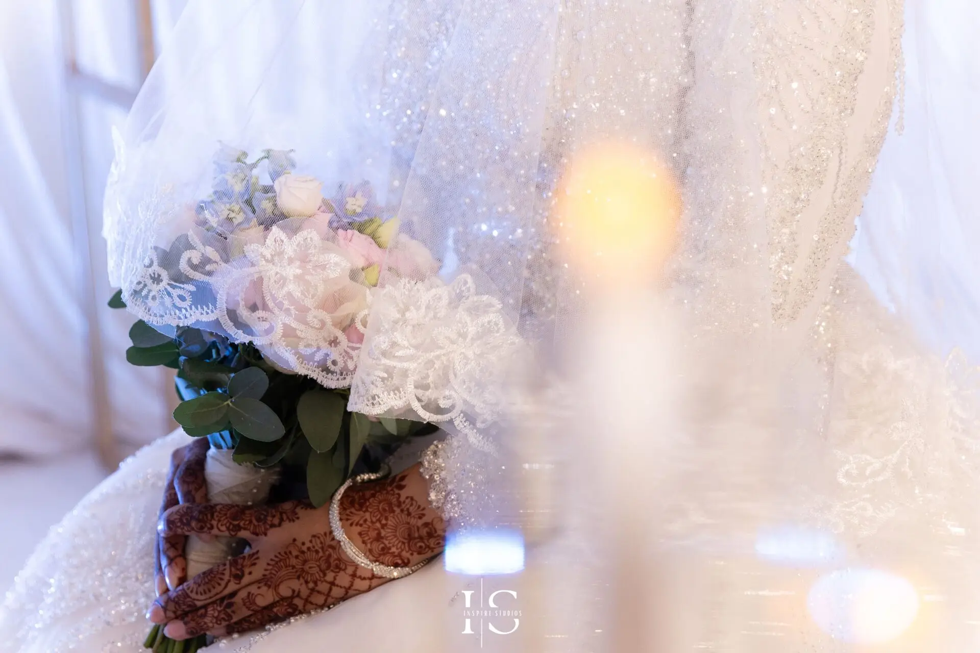 Bride close-up portrait during Nikkah ceremony at Pavilion Banqueting Walthamstow – Inspire Studios