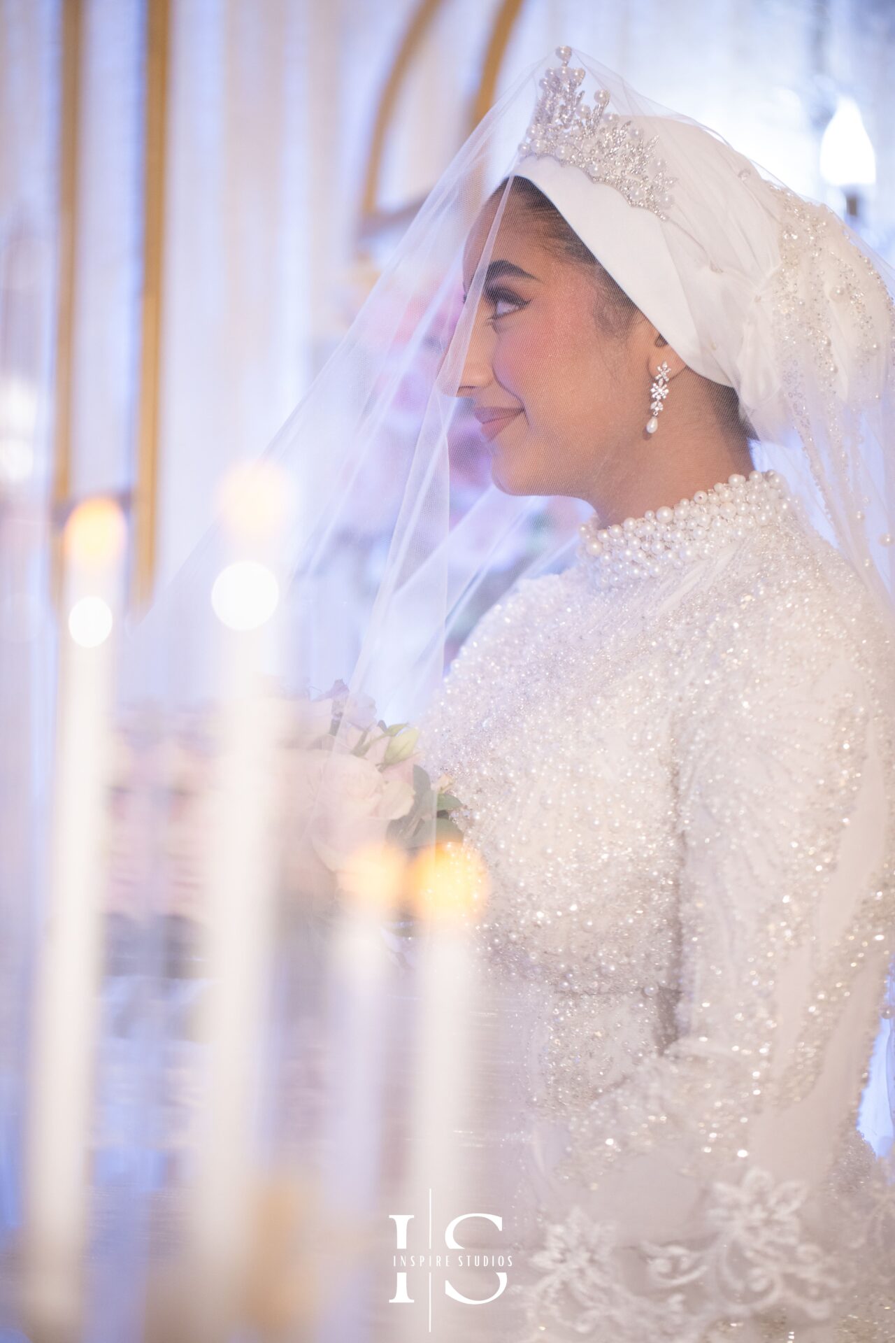 Bride close-up portrait captured during Nikkah ceremony in Pavilion Banqueting Walthamstow – Inspire Studios