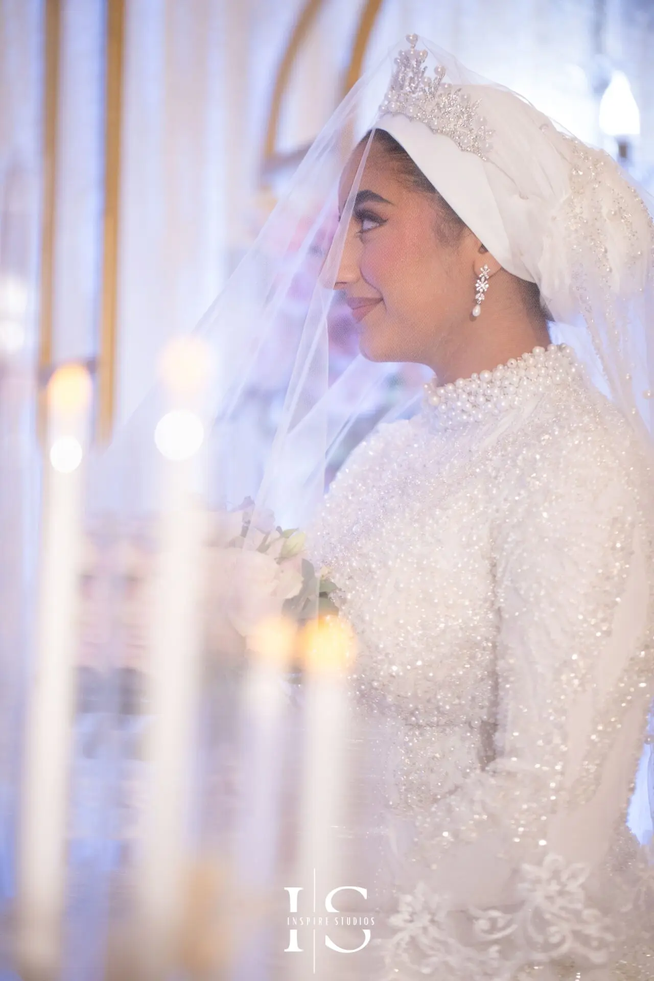 Bride close-up portrait captured during Nikkah ceremony in Pavilion Banqueting Walthamstow – Inspire Studios