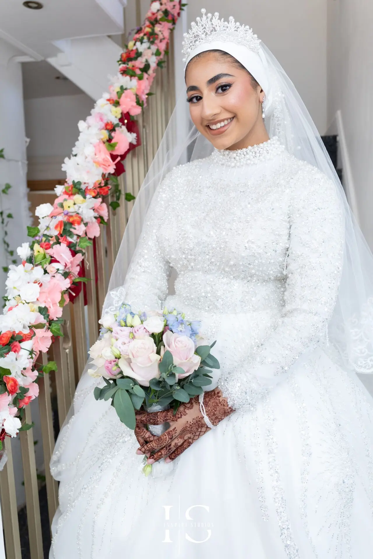 Bride portrait before leaving for Pavilion Banqueting Walthamstow, London – captured by Inspire Studios
