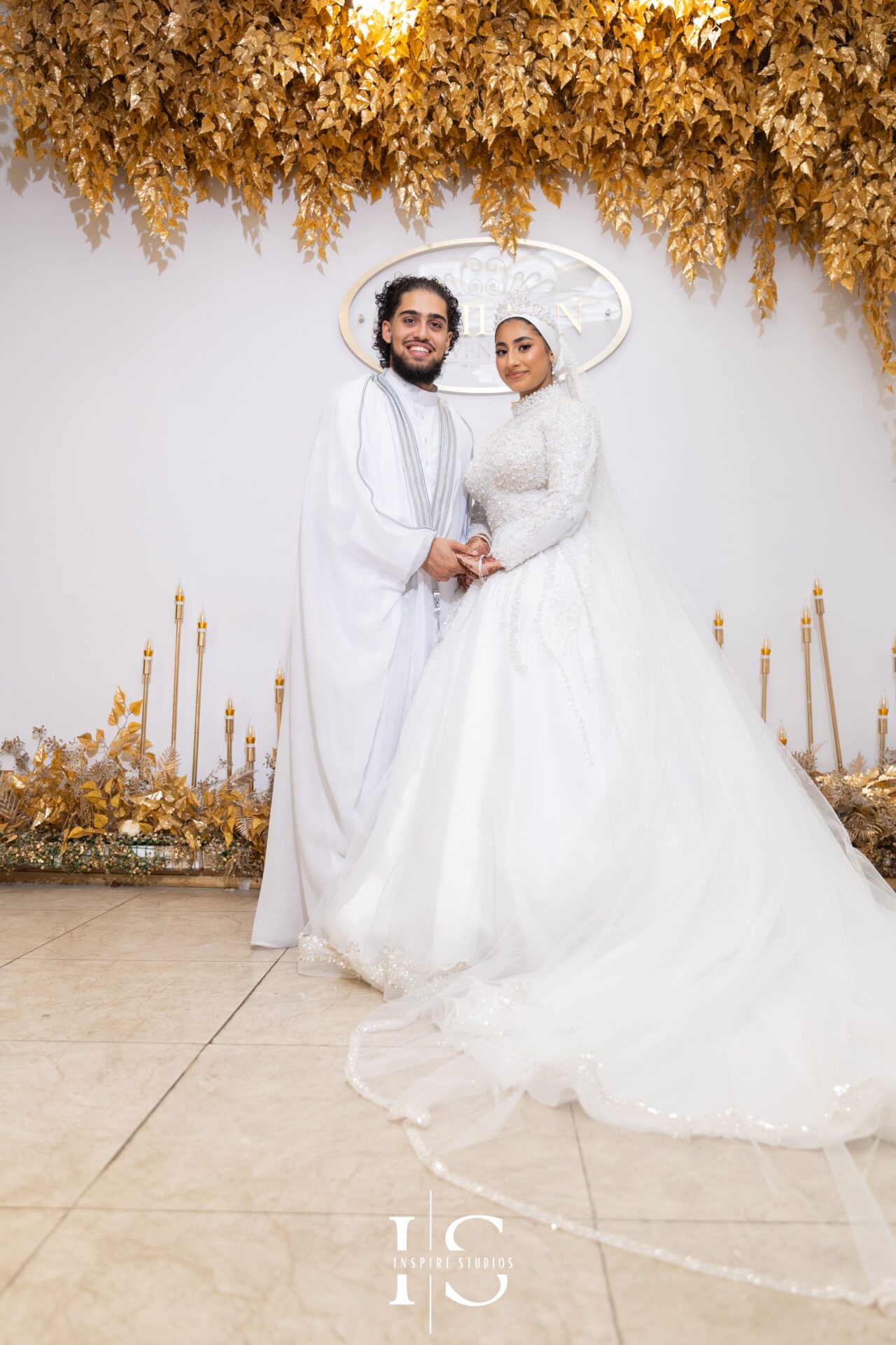 Bride and groom Nikkah photoshoot at Pavilion Banqueting Walthamstow, London – captured by Inspire Studios