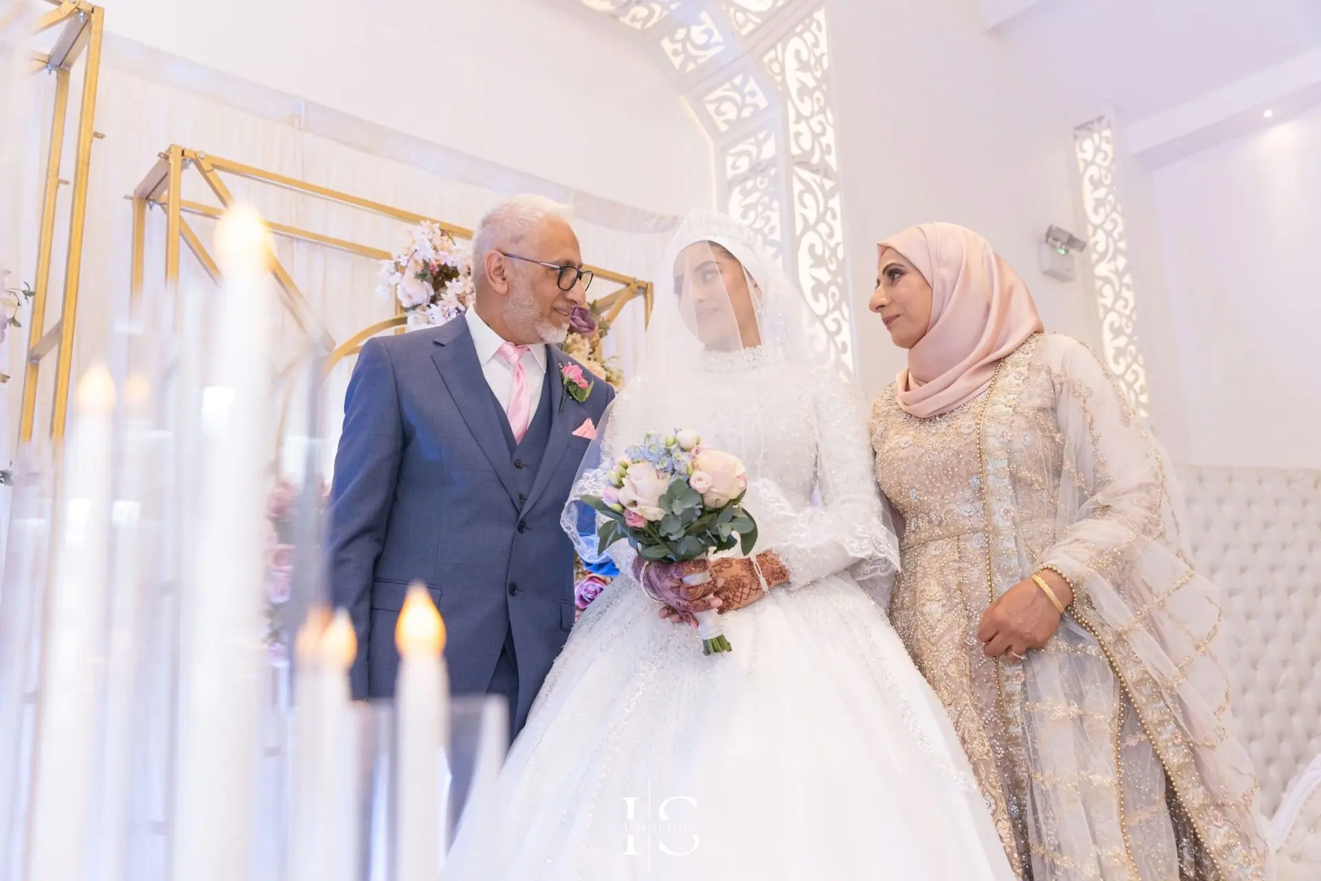 Bride and her family before the Nikkah ceremony at Pavilion Banqueting Walthamstow, London – captured by Inspire Studios