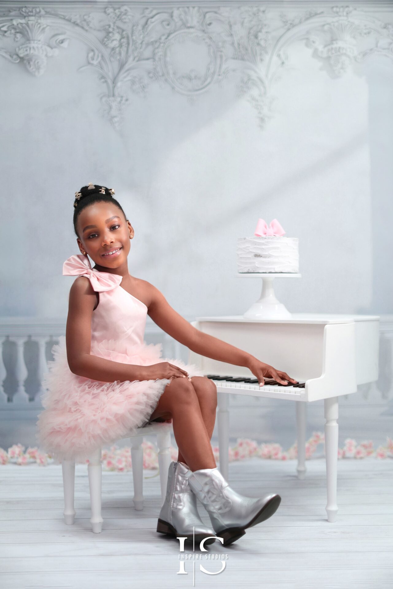 Studio ballerina photoshoot for children in soft lighting with graceful poses