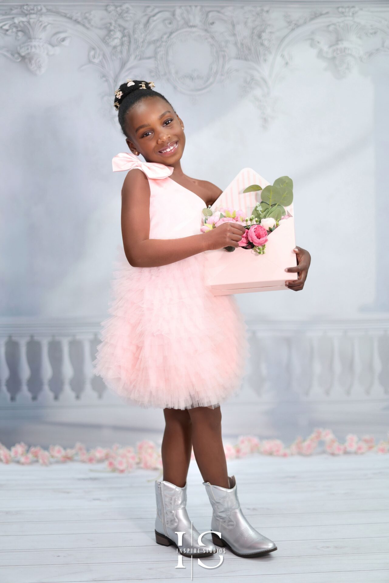 Children’s photoshoot with ballerina dress and graceful studio posing