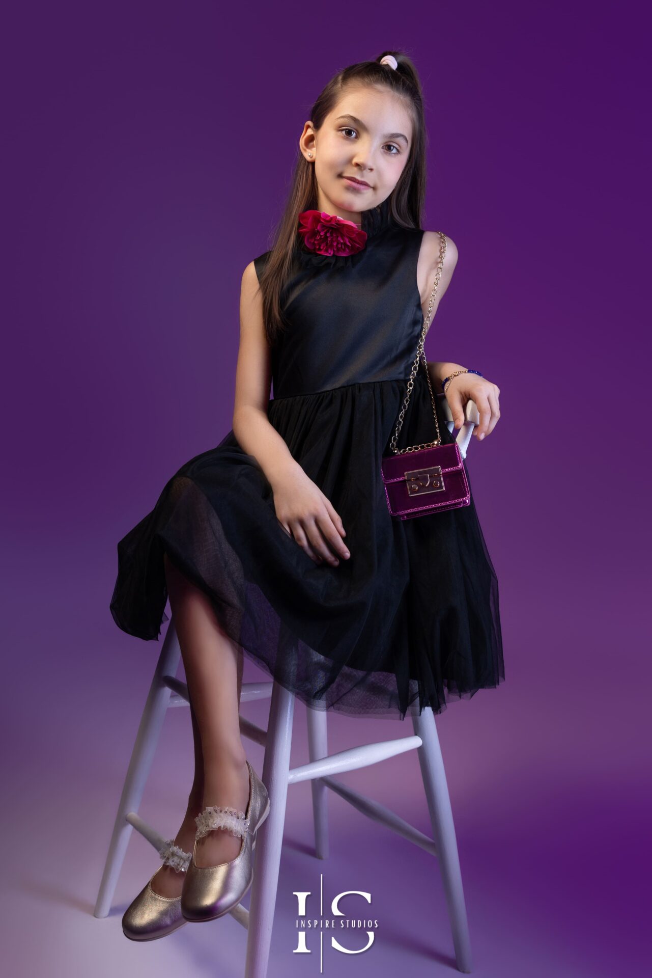Black dress for children’s studio photo shoot