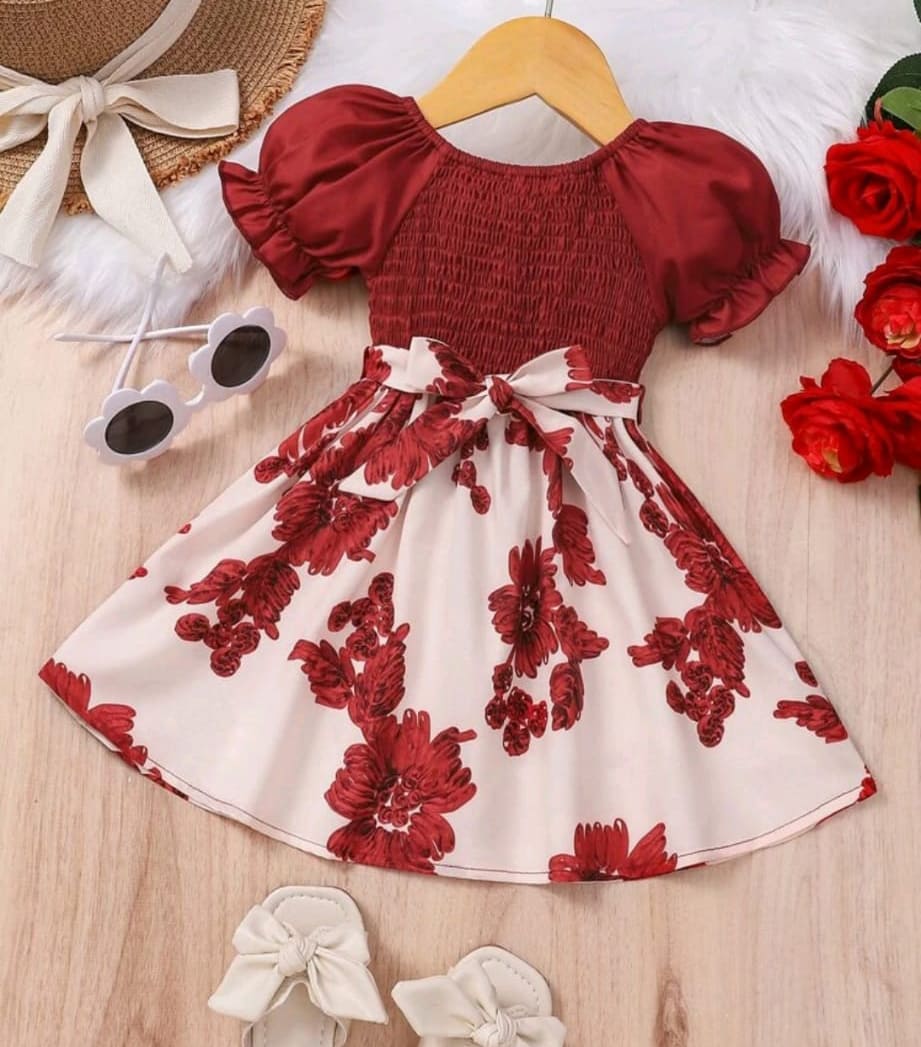 Red short dress outfit for girls 1 to 2 years