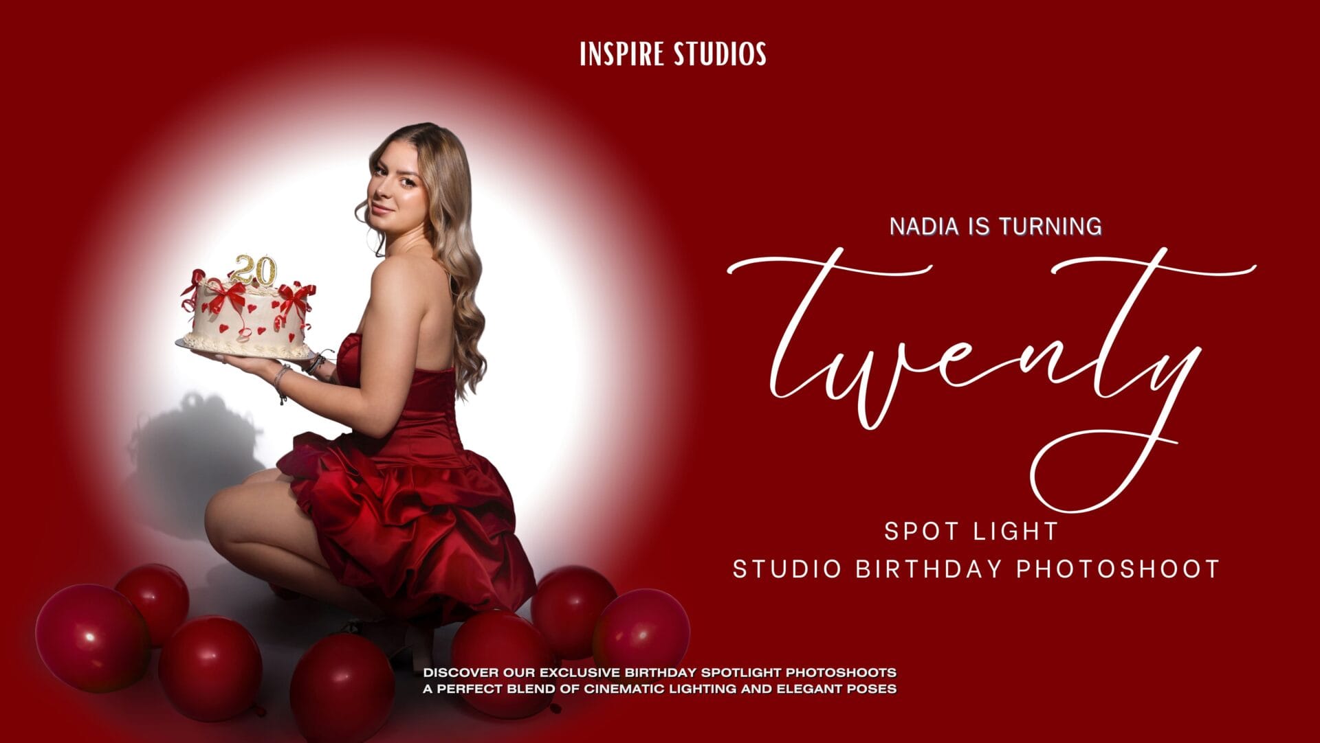 20th birthday spotlight photoshoot in a London photography studio with professional lighting