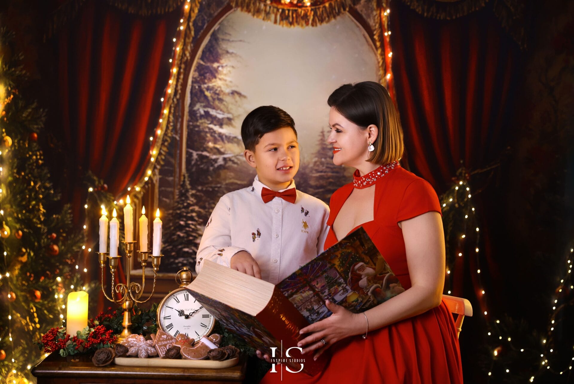 Festive family studio portraits of a mother and son in East London