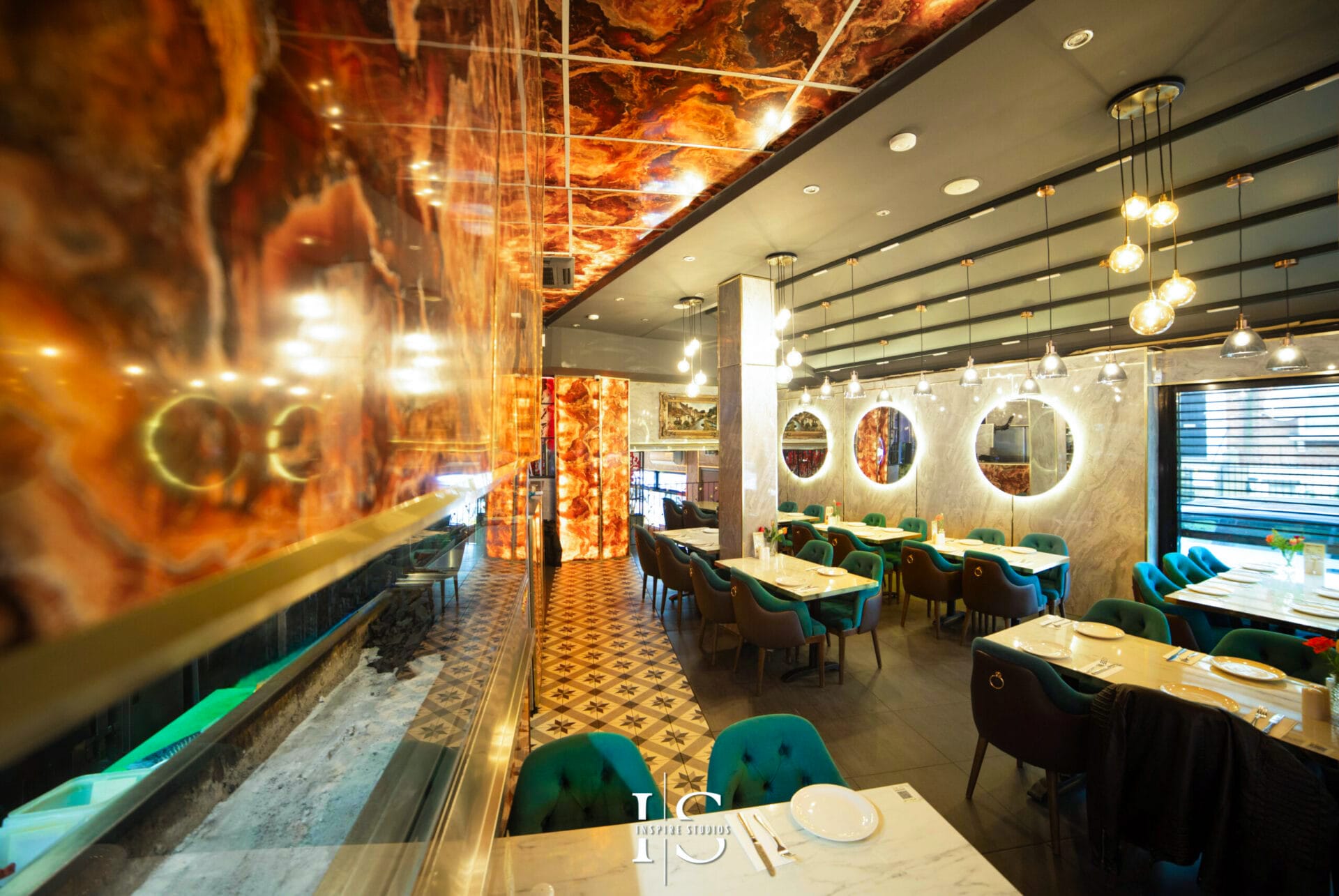 Professional interior photography of Gunes Restaurant in London by Inspire Studios, capturing restaurant layout, design, and ambiance.
