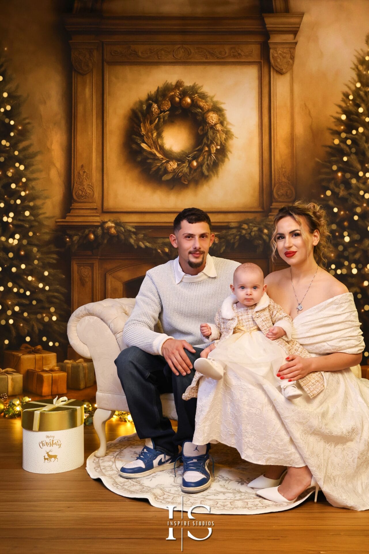 Christmas family studio portraits with elegant festive styling